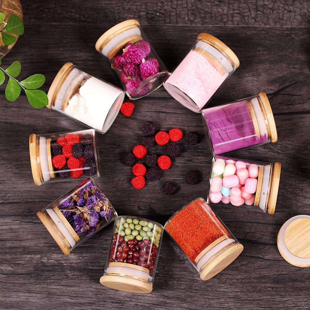12-Piece Glass Spice Jars Set with Airtight Bamboo Lids & Labels - 250ml Kitchen Storage Containers for Herbs, Seasonings & Tea - Perfect for Pantry Organization & Home Cooking