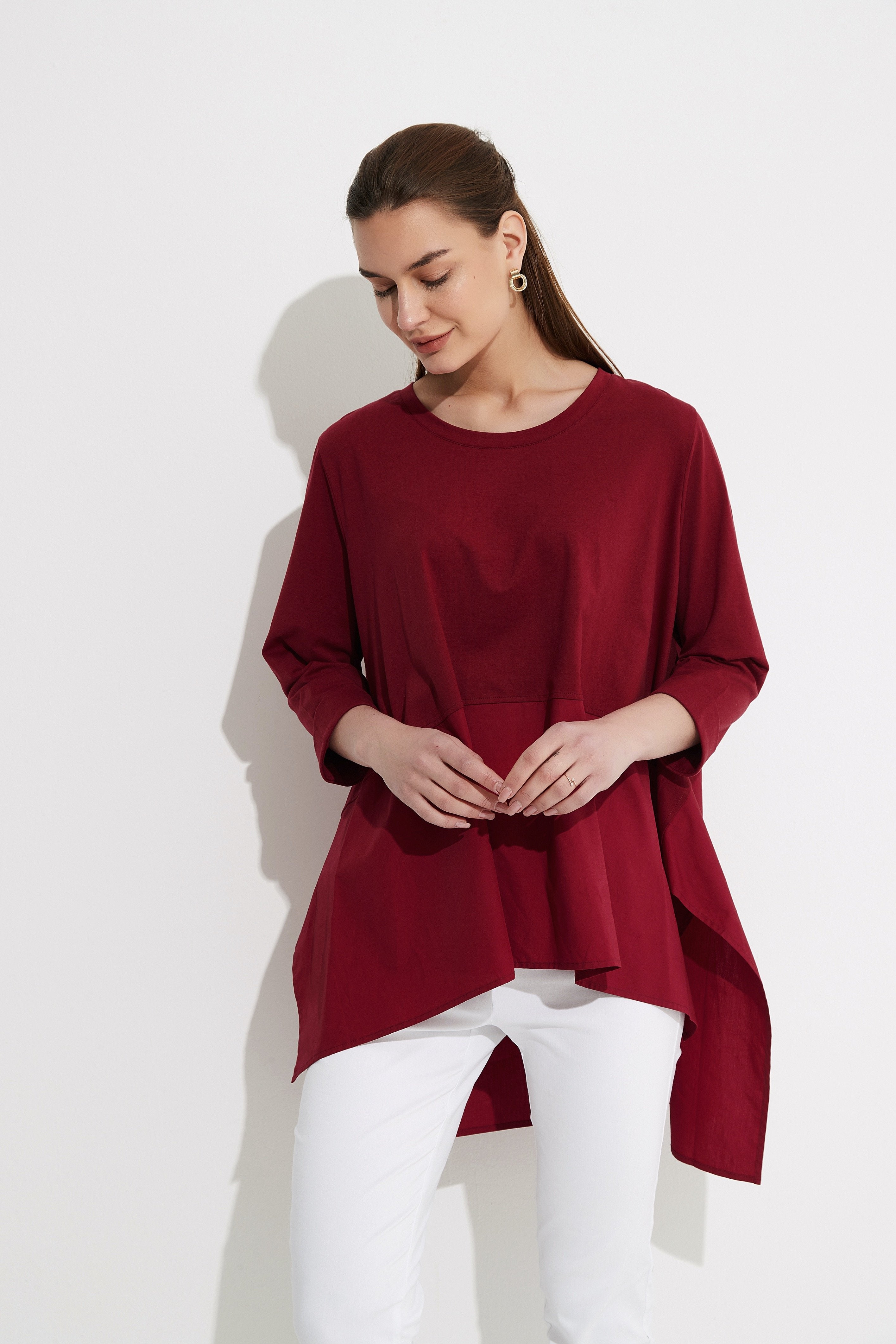 Ava 3/4 Sleeve Blouse in Wine Red - Elegant Women's Tops for Work, Date Night & Casual Outfits