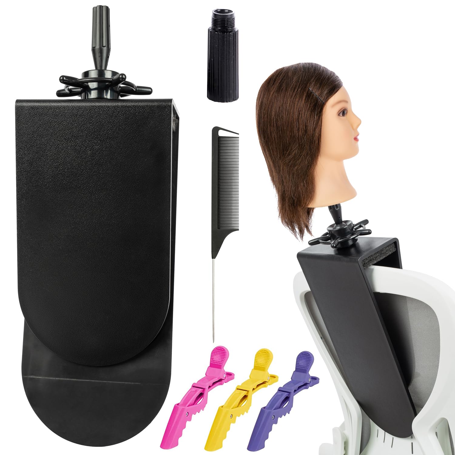 Professional Mannequin Clamp Stand for Salon Chairs - Adjustable Mannequin Head Holder for Hairstyling Practice, Braiding & Hair Styling Training (1 Pack) - Perfect for Beauty Schools & Home Salon Practice