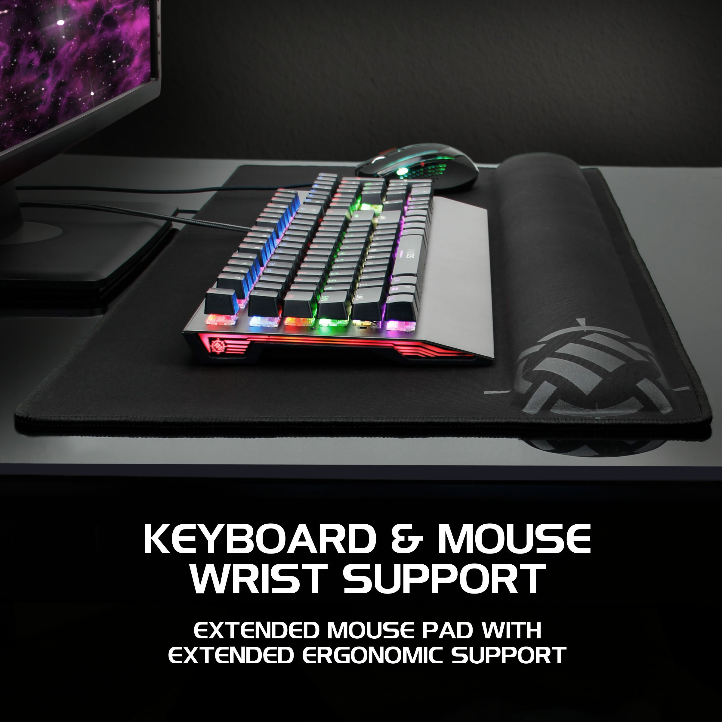 ENHANCE XXL Large Mouse Pad with 2XL Ergonomic Memory Foam Wrist Rest (31.5x13.78x1 Inch) - Anti-Fray Stitching & Soft Cushion Surface Desk Mat - Perfect for Gaming, Office Work & Computer Use - Designed in USA