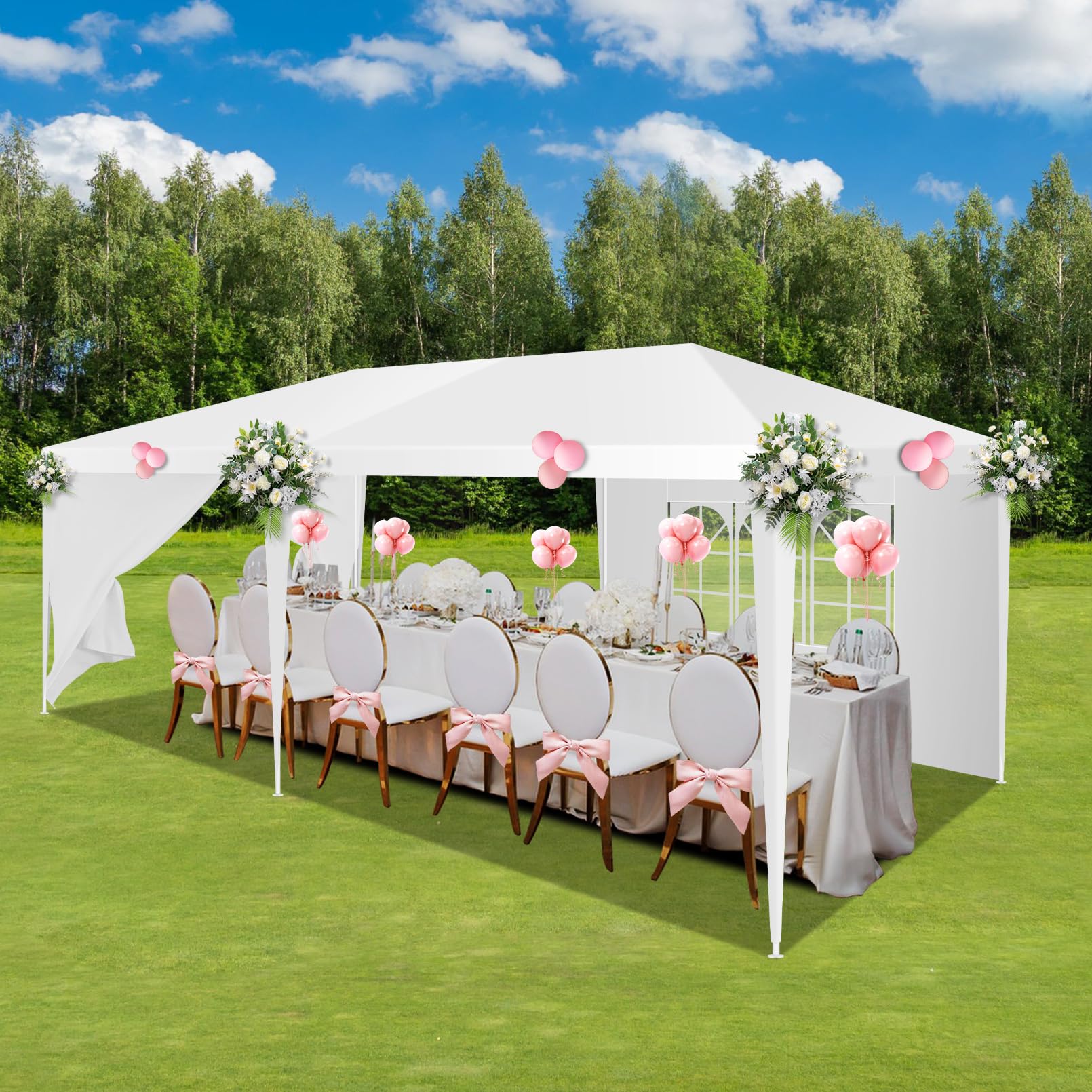 HOTEEL 10x20 FT White Waterproof Canopy Tent with Removable Sidewalls - UV Protection Outdoor Party Tent for Wedding, BBQ, Camping, and Events - Perfect for Backyard Gatherings, Beach Parties, and Market Stalls