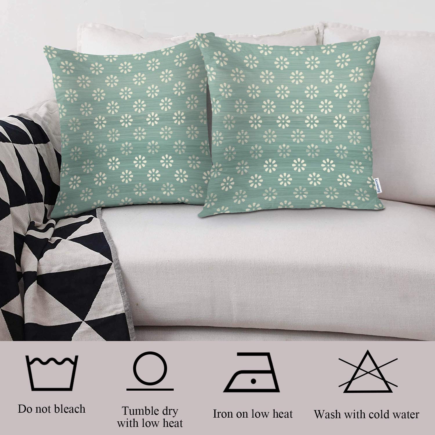 Batmerry 20x20 Inch Blue Geometric Decorative Pillow Covers Set of 2 - Polka Dot & Abstract Flower Pattern Double Sided Square Throw Pillow Covers for Sofa, Bed, Living Room Decor