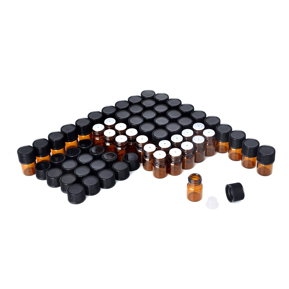 Enslz 100 Pcs 1ml Refillable Essential Oil Glass Bottles - Mini Empty Amber Glass Containers for Aromatherapy, Perfume & DIY Liquids - Perfect for Home Spa, Travel & Gift Making