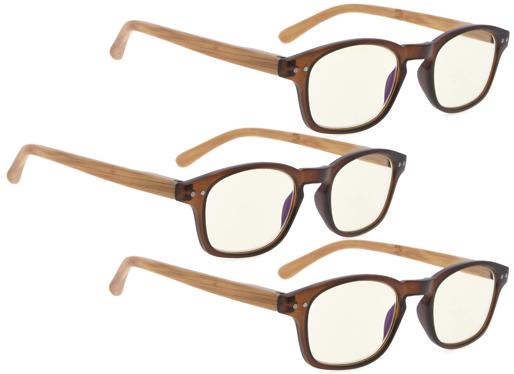 Blue Light Blocking Computer Glasses for Women - 3 Pack UV Protection Reading Glasses with Bamboo-Look Temples for Office, Gaming & Screen Time