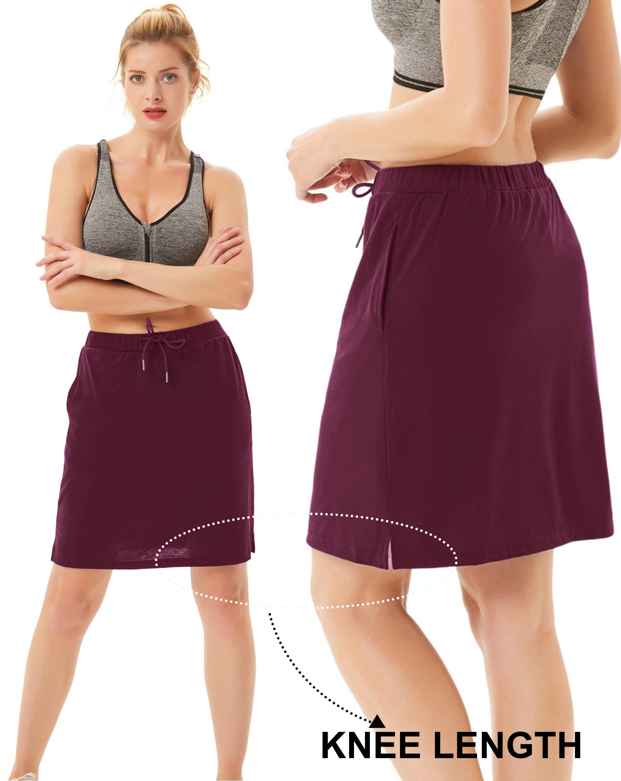 JACK SMITH Women's Athletic Skorts - Stretchy Knee-Length Skirts with Drawstring Waist & Mesh-Lined Shorts Pockets | Perfect for Tennis, Golf, Running & Casual Wear