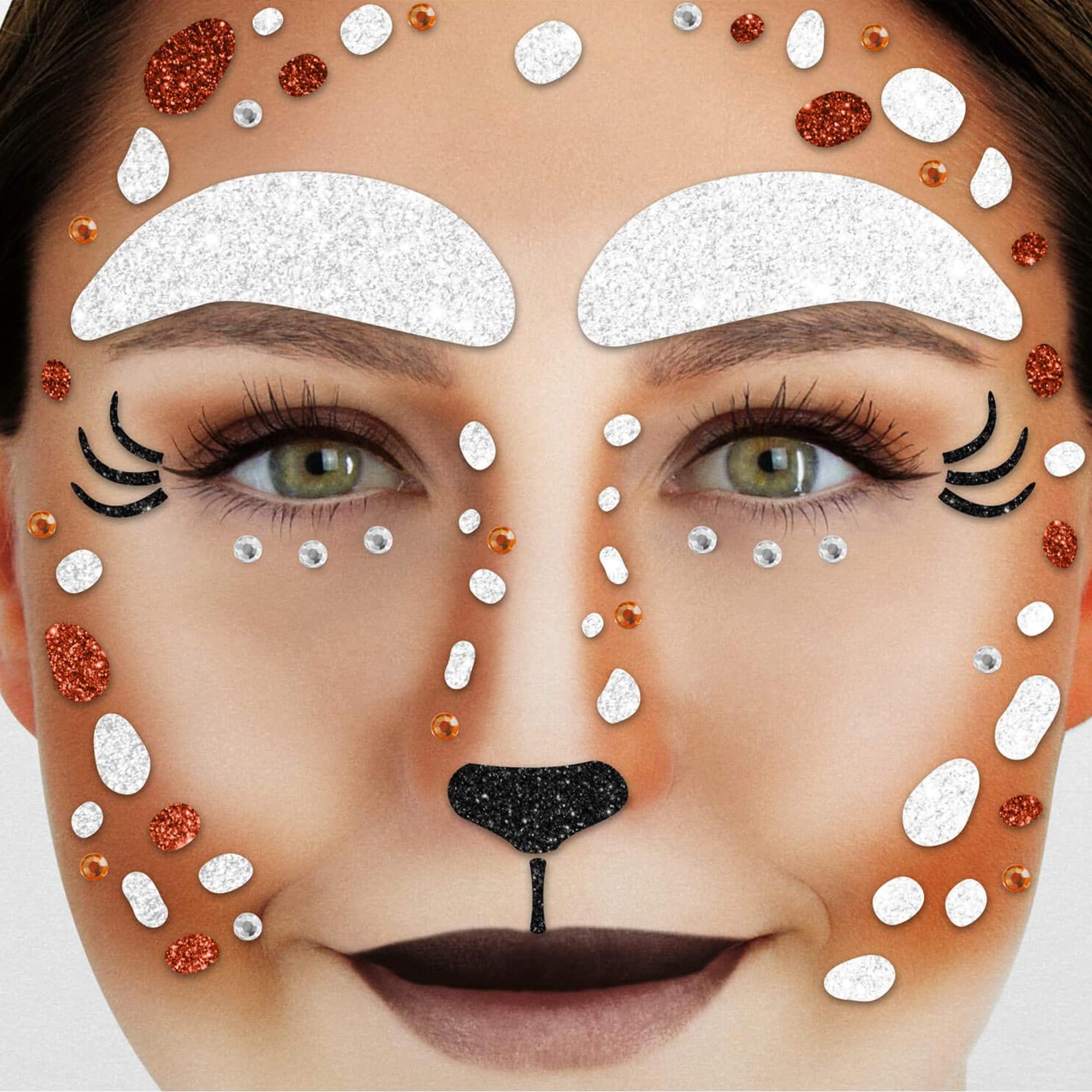 Glitter Deer Face Tattoos - Temporary Face Stickers for Halloween, Carnival & Theme Parties - Safe for Kids & Adults - Perfect for Costume Parties, Festivals & Cosplay Events