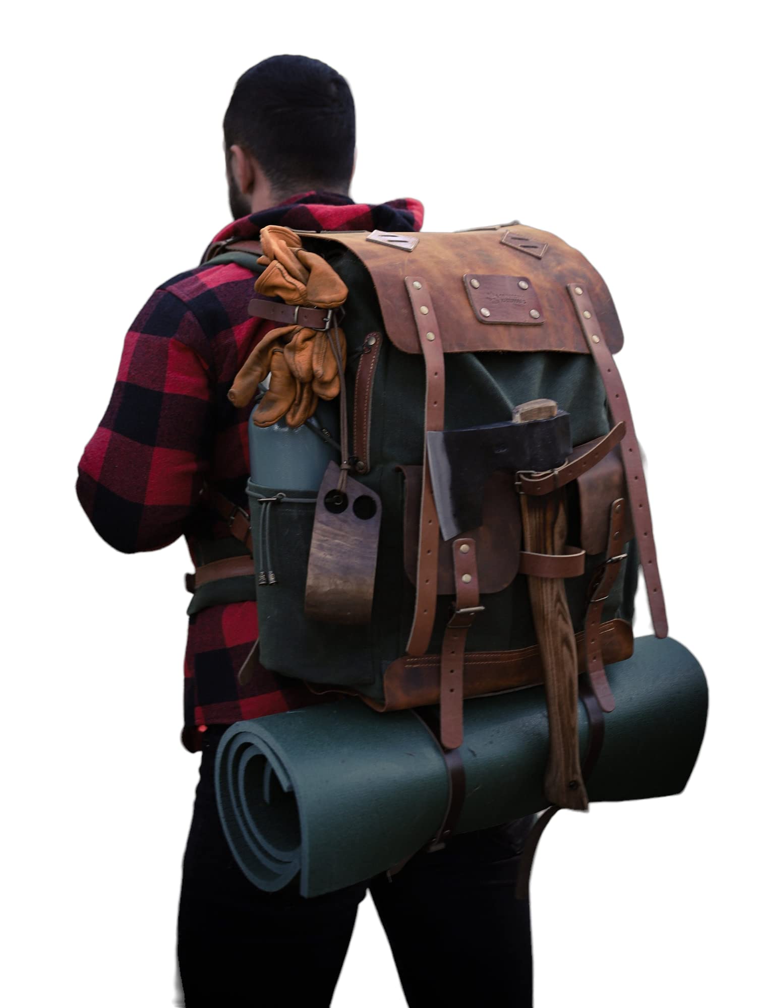 Premium Bushcraft & Camping Backpack - 60L Waxed Canvas & Leather Travel Backpack for Outdoor Adventures, Hiking & Survival Gear - Customizable (40L Option Available)