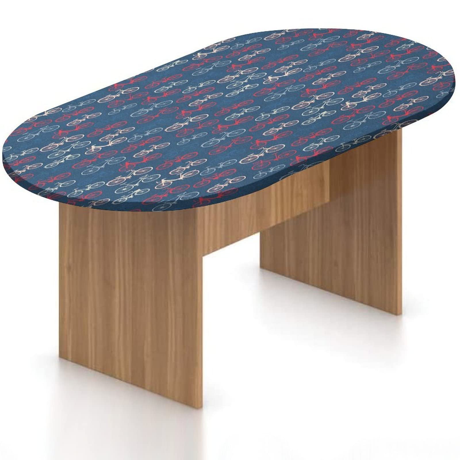 Oval Fitted Patio Table Cover - Waterproof Polyester Tablecloth with Elastic Edge for Outdoor & Indoor Use (Fits 36x60 Inch Oval Tables) - Perfect for Garden, Balcony, Picnic, and Bicycle Themed Parties