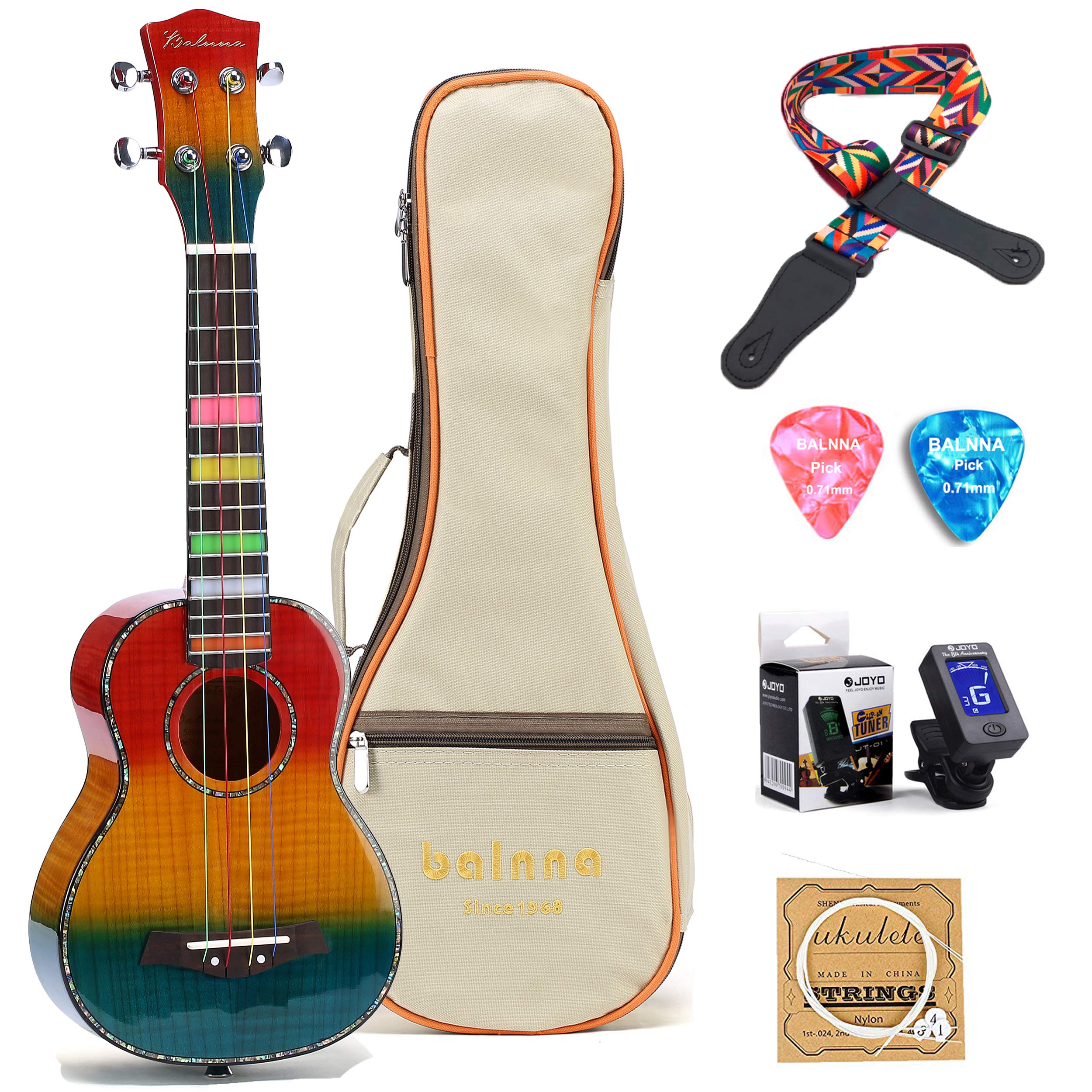 23 Inch Concert Ukulele with Aquila Color Strings - Premium Maple Wood Hawaiian Guitar for Beginners - High Gloss Finish with Complete Accessories - Perfect for Travel, Beach Parties & Music Lessons