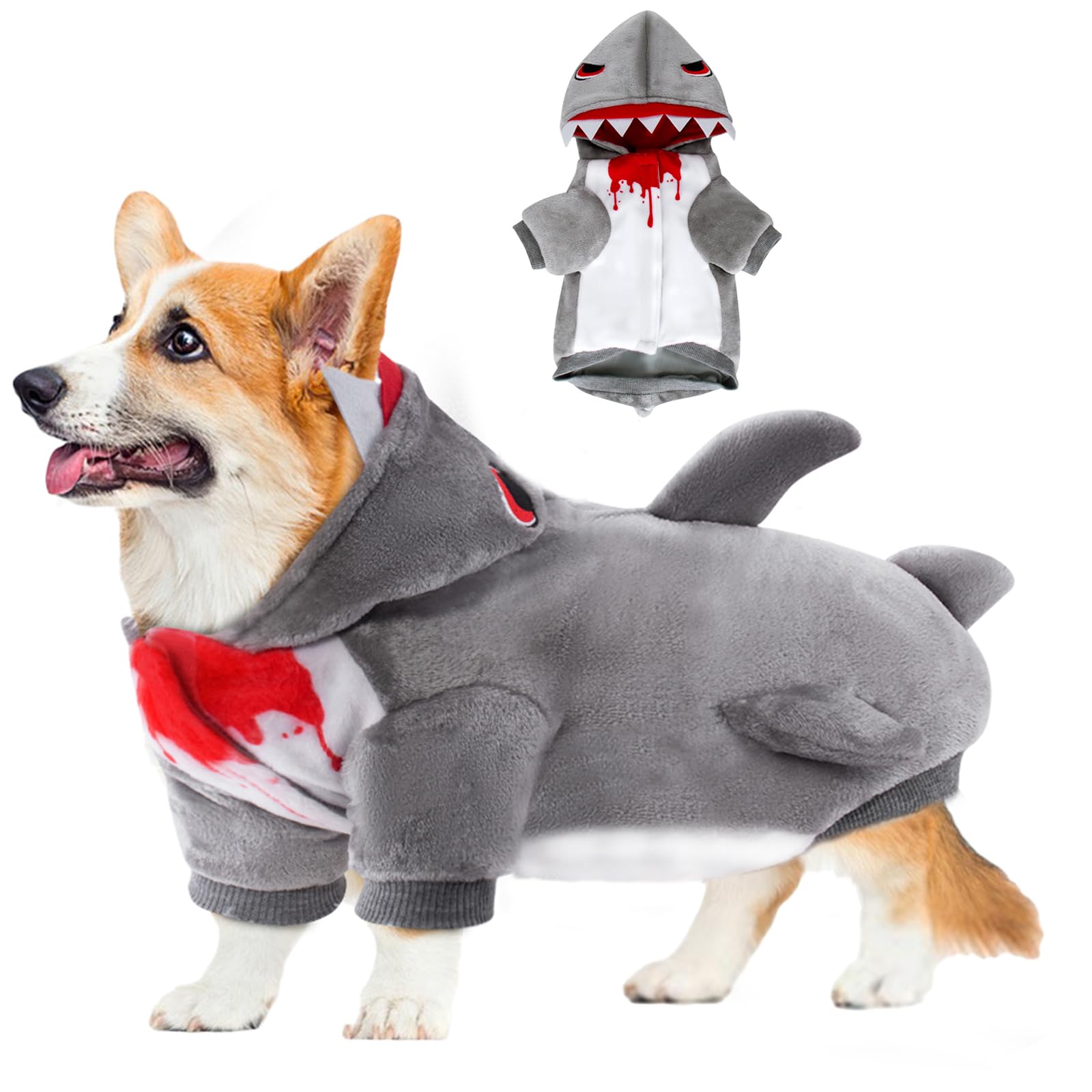 Shark Dog Costume - Warm Winter Coat & Hoodie for Small & Medium Dogs - Funny Pet Apparel for Christmas, Birthday Parties & Cosplay - Perfect for Halloween, Pet Parades & Photo Shoots