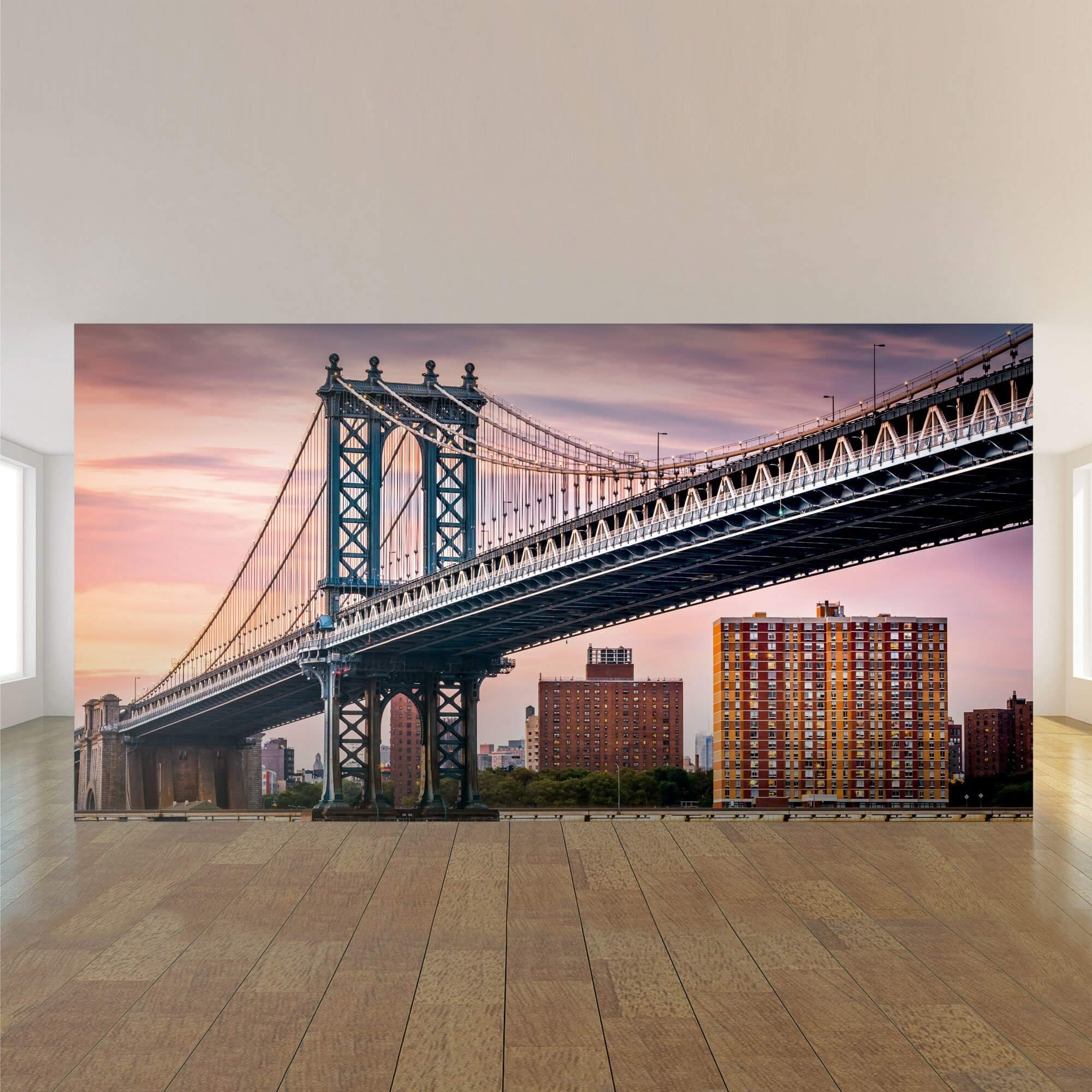 Blue and Purple Bridge Landscape Peel and Stick Removable Wall Mural - Self-Adhesive Wallpaper for Home Decor, Bedroom, Living Room, Office - Easy to Install & Remove