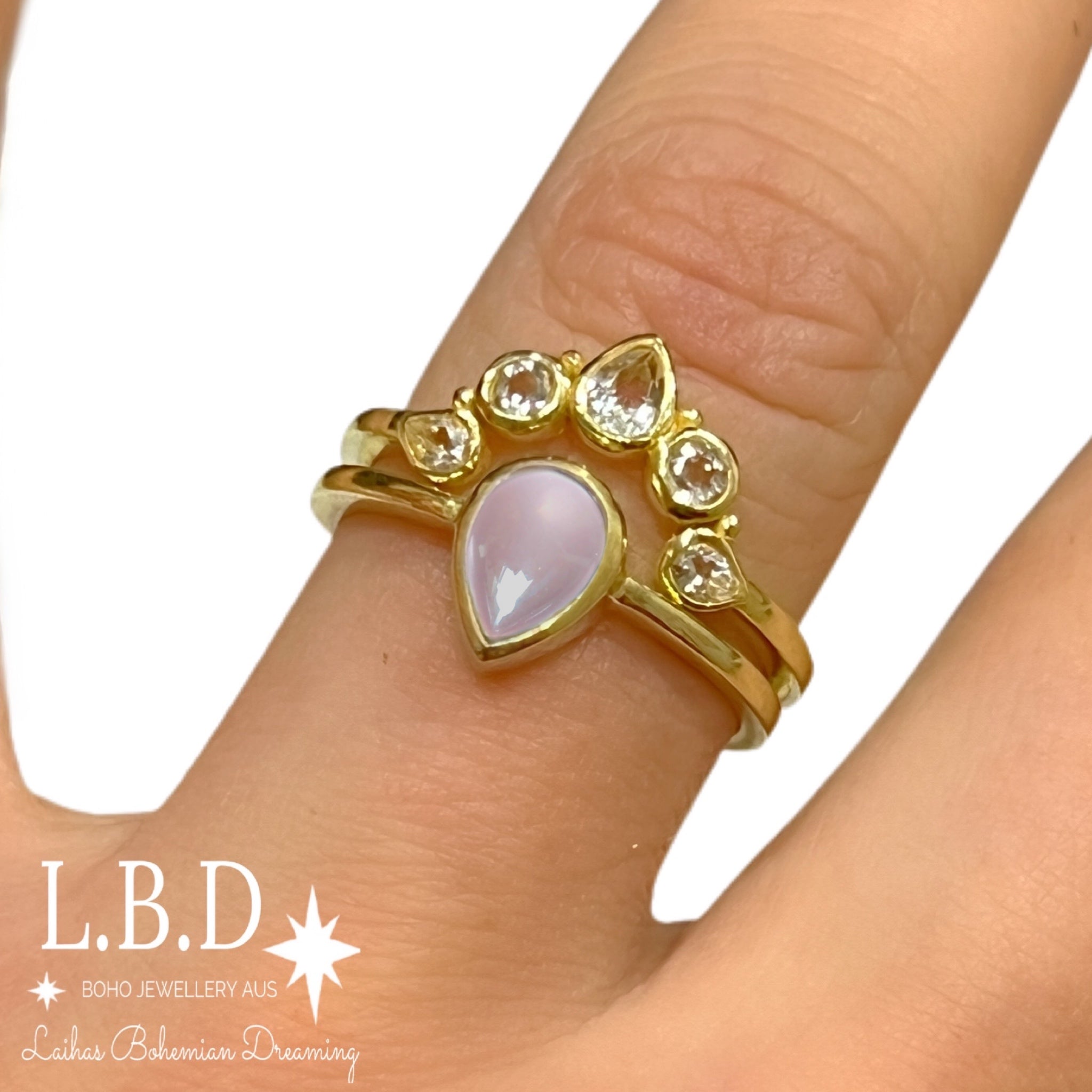 Laihas Queen of Cups Gold Topaz & Rose Quartz Ring Set – Elegant Jewelry for Women, Perfect for Gifts, Weddings & Special Occasions