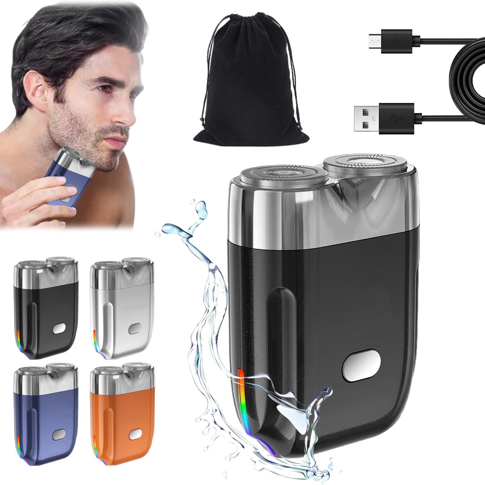 Peonly Mini Dual-Head Electric Razor for Men - Rechargeable Waterproof USB Shaver with Washable Design - Compact Travel Size for Face, Body & Head Shaving - Perfect for Home, Gym & Business Trips (Black)