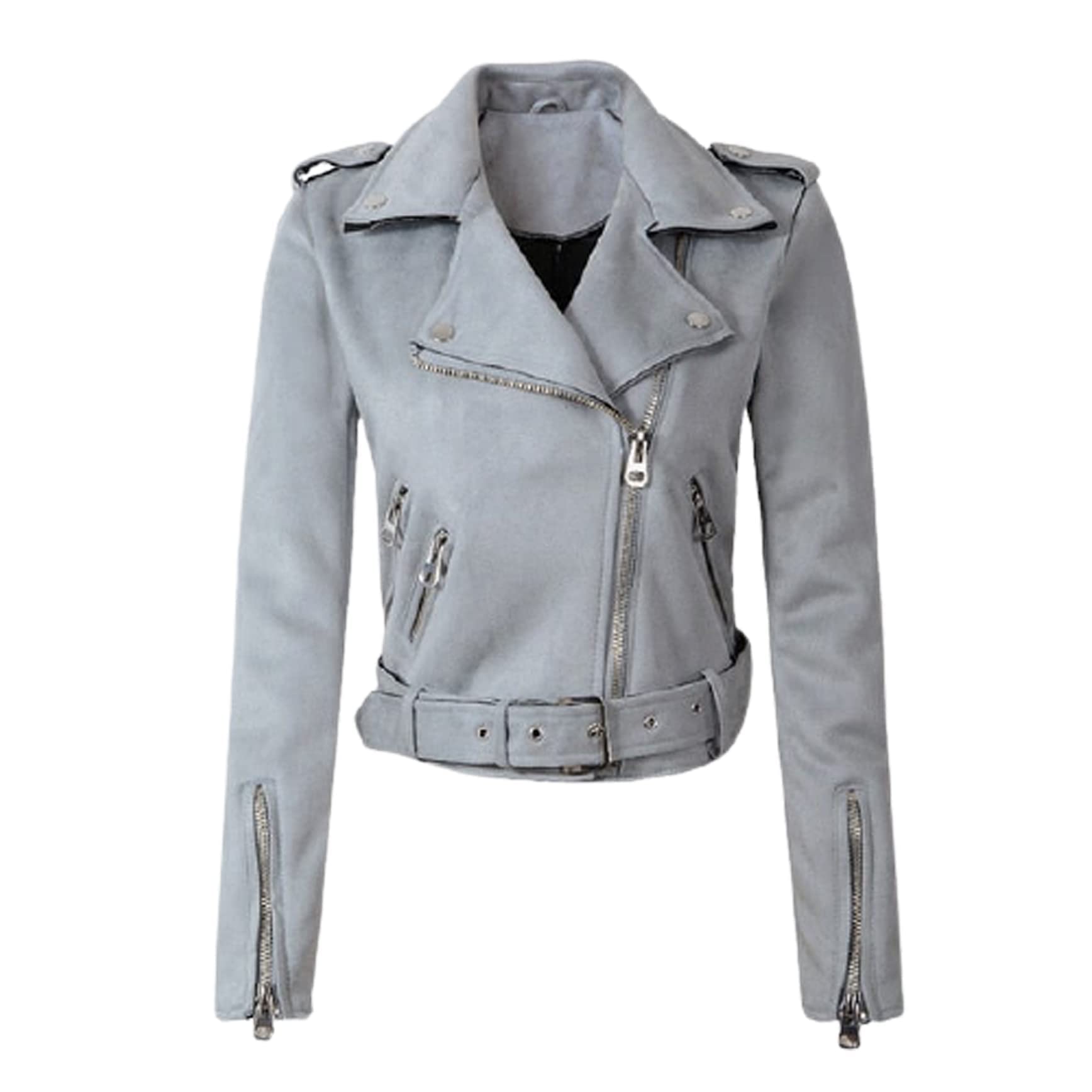 Women's Genuine Suede Leather Motorcycle Jacket - Winter Biker Jacket with Double Zipper - Stylish & Warm Outerwear for Riding, Travel & Casual Wear