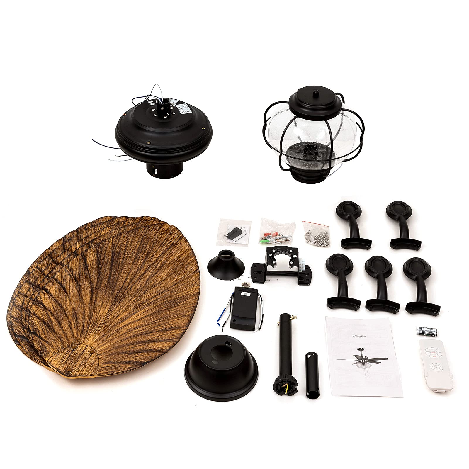 52-Inch Tropical Palm Chandelier Ceiling Fan with 5 Palm Leaf Blades - 3 Speed Remote Control, 5-Light Industrial Cage Design - Quiet Rustic Fan for Bedroom, Living Room, Patio & Indoor Spaces - Perfect for Coastal, Beach House and Boho Home Decor