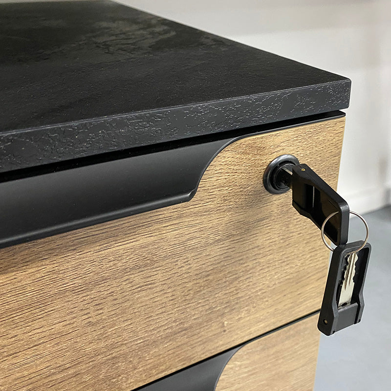 ARTO 4-Person Back-to-Back Office Workstation with 4 Storage Cabinets - 2.4M Warm Oak & Black Finish - Perfect for Open Office Layouts & Collaborative Workspaces