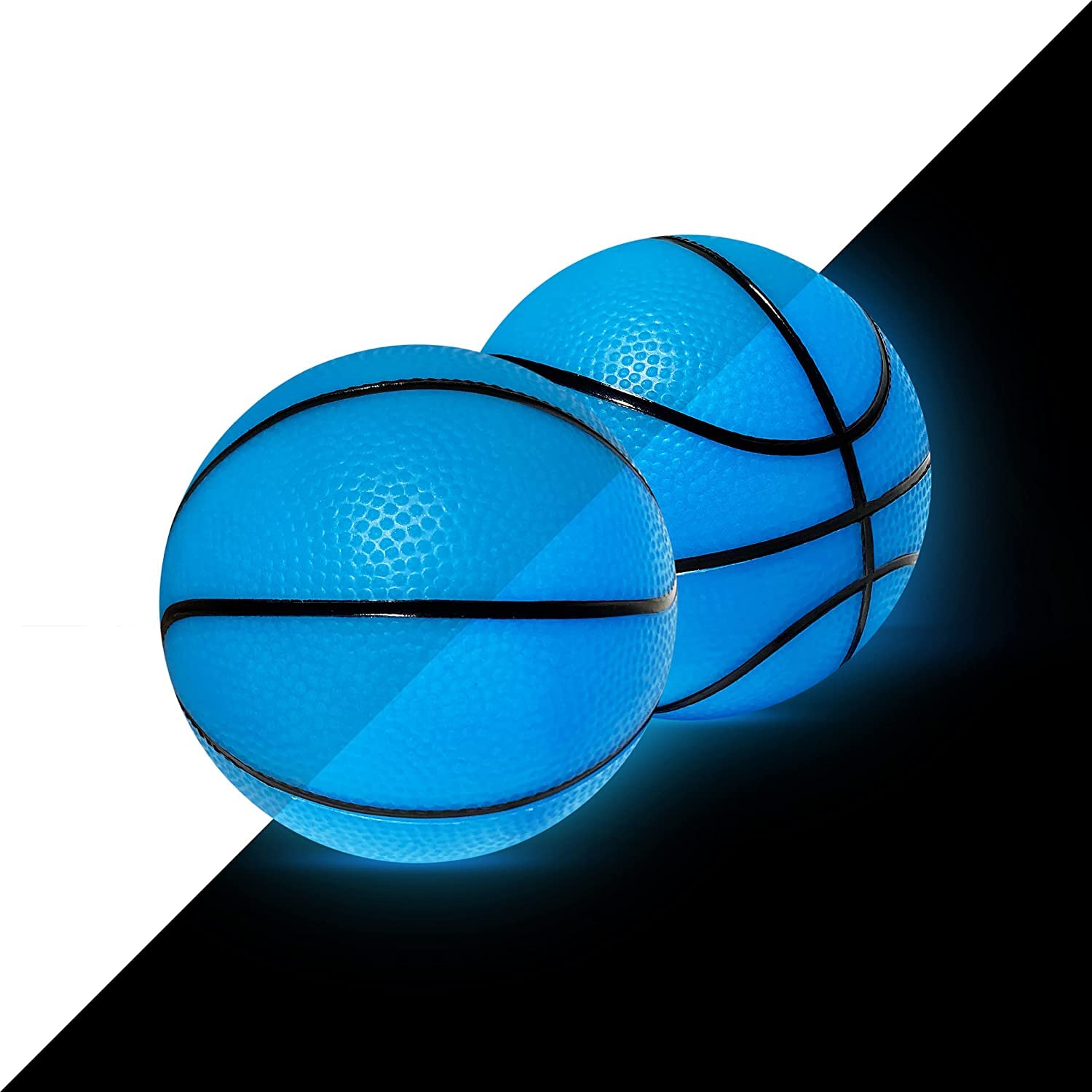 Glow in The Dark Mini Basketball - 5 Inch Blue LED Basketball for Kids, Mini Hoops & Indoor/Outdoor Play | PVC Small Basketball for Halloween, Birthday Gifts & Nighttime Fun (2 Pack)