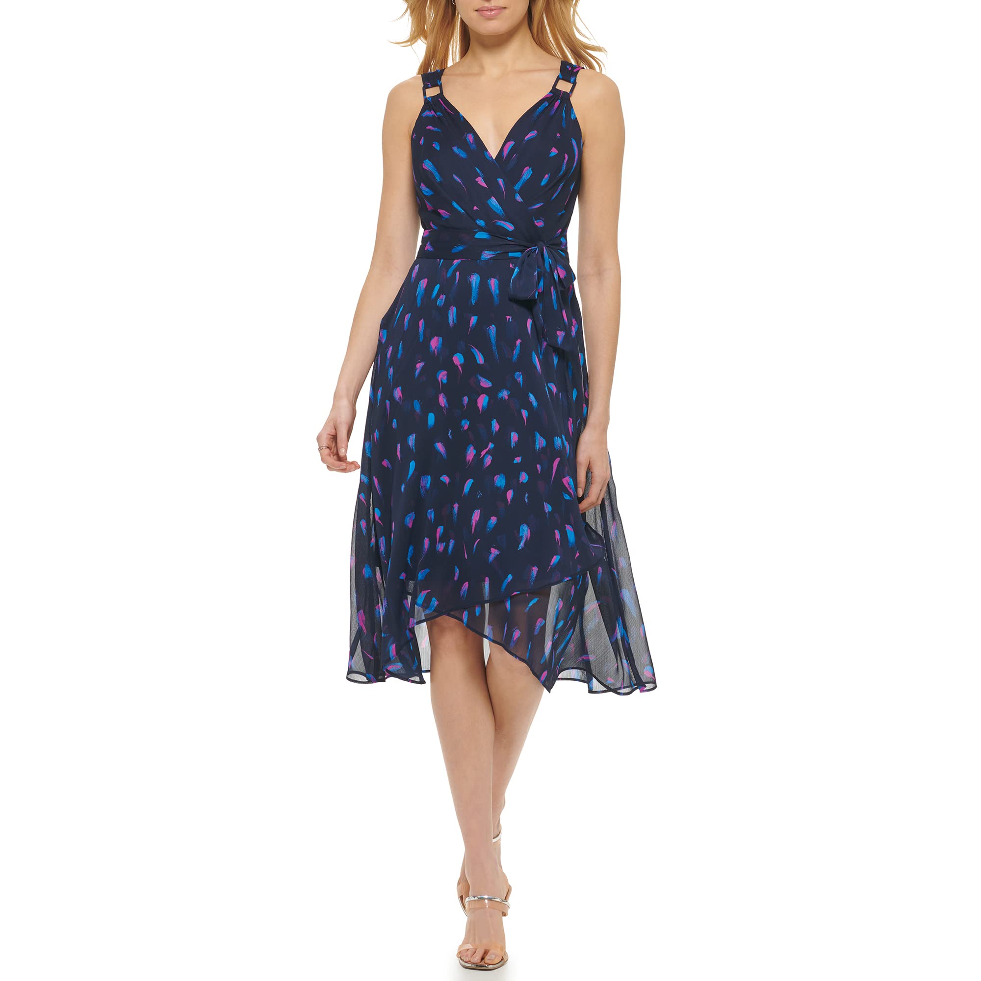 DKNY Women's Sleeveless Faux Wrap Dress - Elegant Summer Cocktail Party & Office Wear