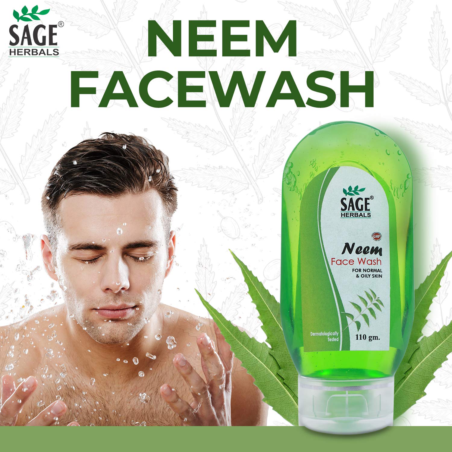 Sage Herbals Moisturizing Neem Face Wash for Acne & Oily Skin - 110gm | Natural Cleanser for Daily Skincare Routine & Glowing Complexion
