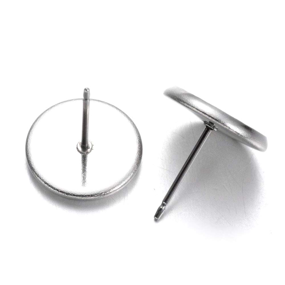 KISSITTY 50Pcs Surgical Stainless Steel Post Earring Studs with Blank Cabochon Setting Trays - Perfect for 10mm Gemstones | DIY Jewelry Making, Gift Crafting, and Professional Jewelry Design