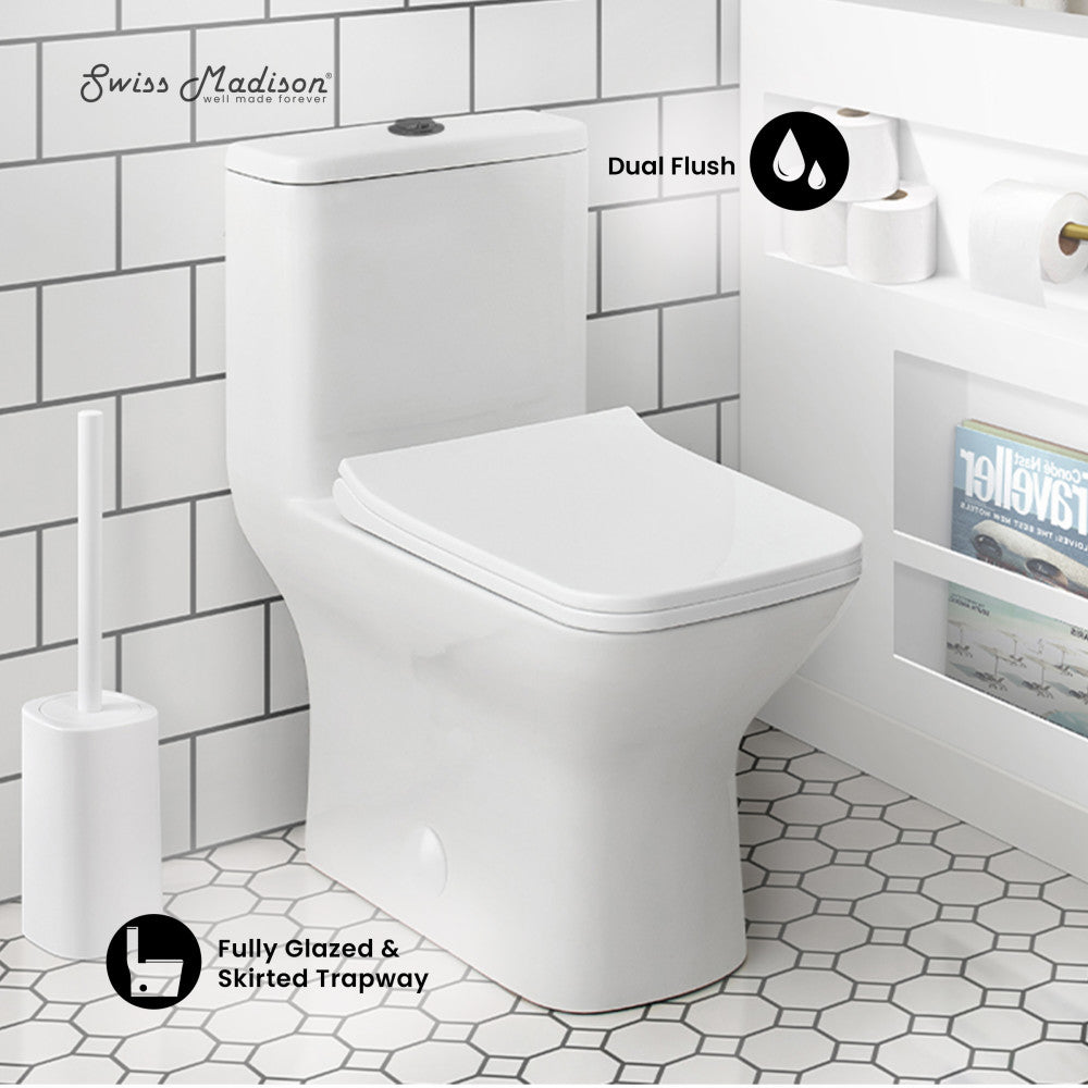 Carre One Piece Square Toilet with Dual Flush System - Modern Black Hardware for Bathroom Renovation | Water-Efficient Design for Home & Commercial Use