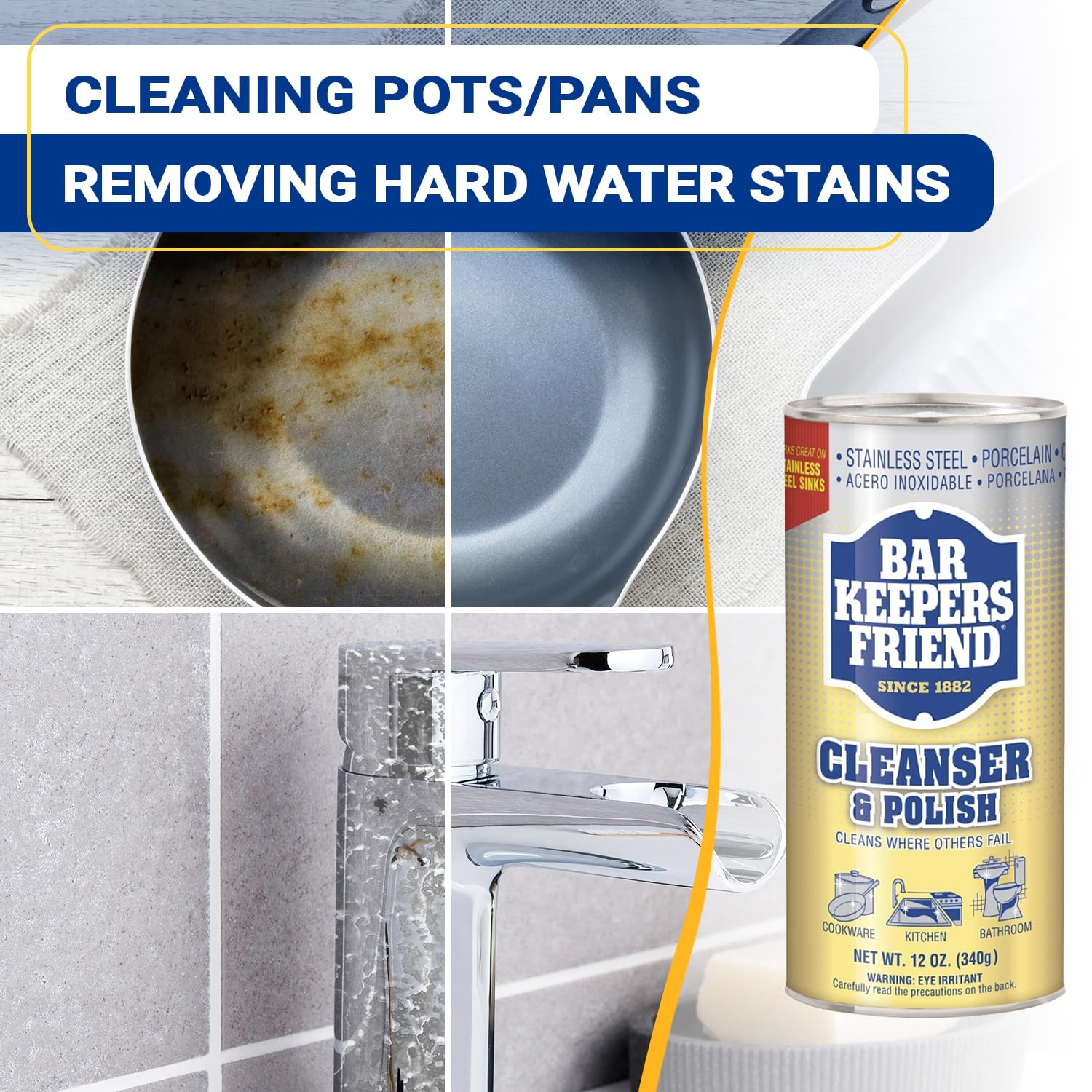Plexon Barkeeper's Friend Soft Cleanser 26oz & Cleanser Powder 12oz - Multipurpose Kitchen & Bathroom Cleaner, Rust Stain Remover with Grout Brush & Microfiber Towel - Perfect for Stainless Steel, Sinks, Tiles & Cookware Cleaning