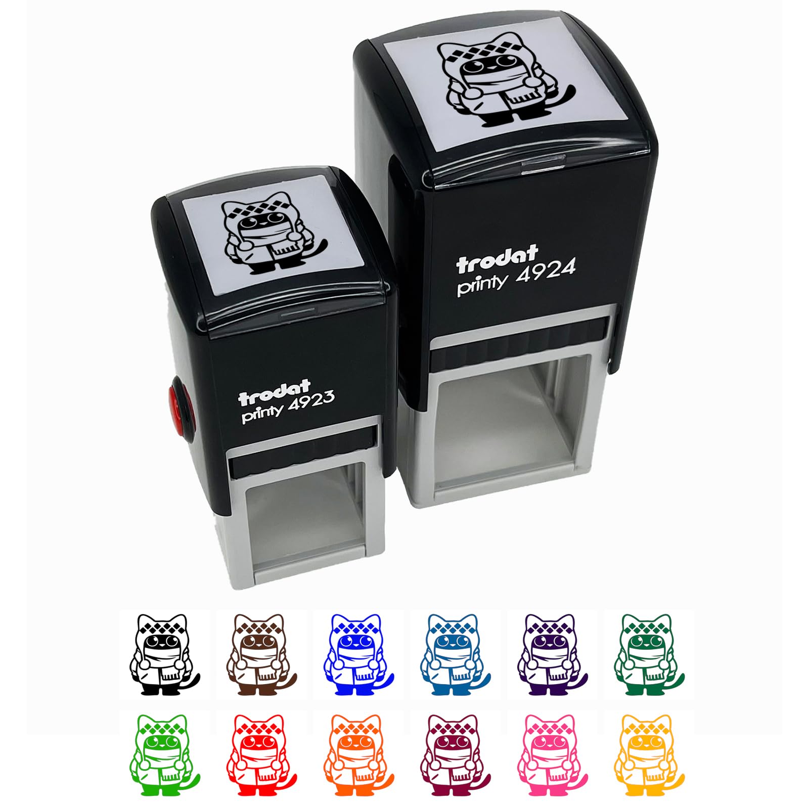 Small 1 Inch Self-Inking Rubber Stamp with Black Ink - Cute Cat in Winter Jacket Design - Perfect for DIY Crafts, Scrapbooking, Card Making, and Holiday Gift Tags