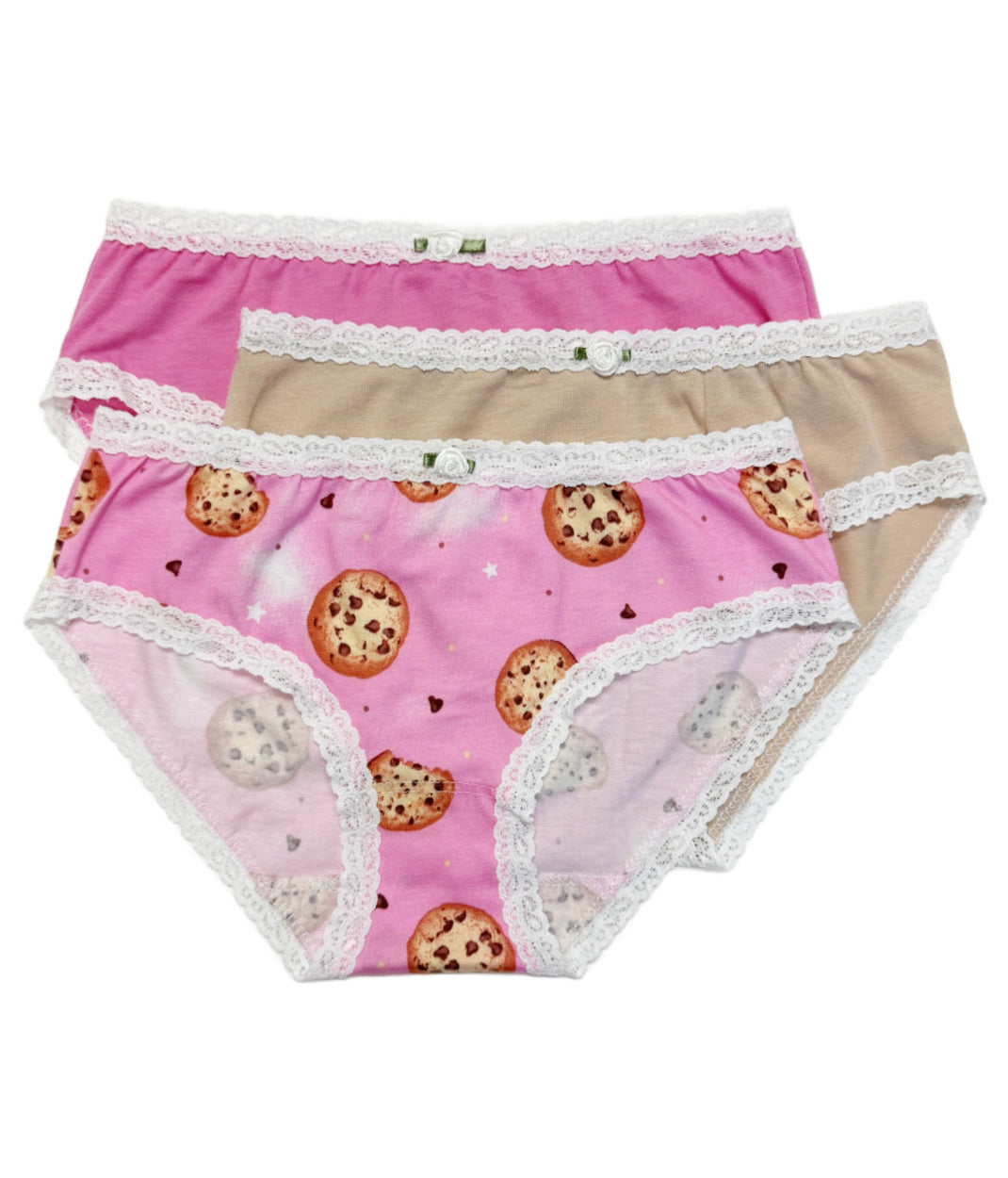3 Pack Pink Cotton Cookie Print Panties - Soft & Comfortable Women's Underwear for Everyday Wear, Sleep & Lounge