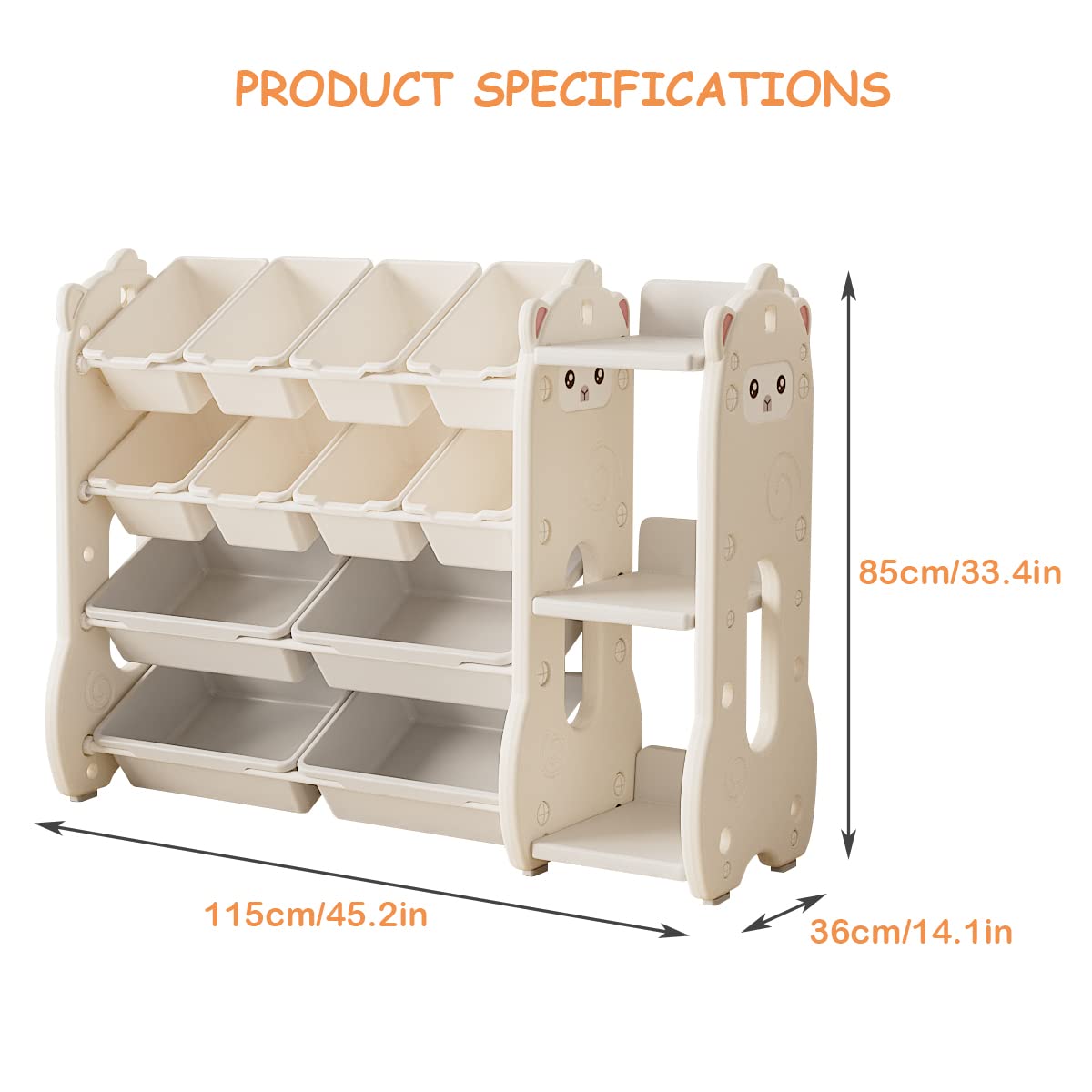 **4-Tier Kids Bookshelf with 12 Storage Bins - Multi-Purpose Toy Organizer for Books & Toys - White Toddler Bookcase for Playroom, Bedroom, Daycare & Nursery - Perfect for Organizing and Decorating Kids' Spaces**