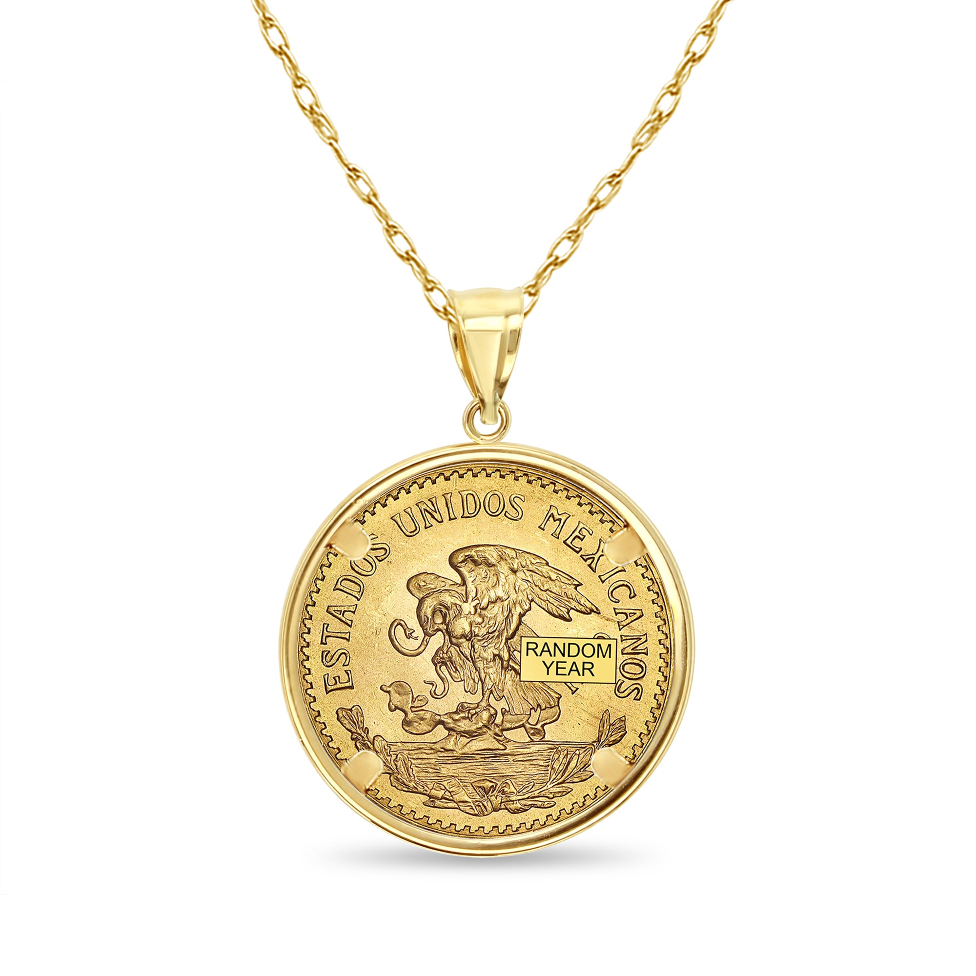 14k Yellow Gold Veinte Pesos Coin Necklace with Polished Bezel - Perfect for Gift Giving, Layering & Everyday Jewelry