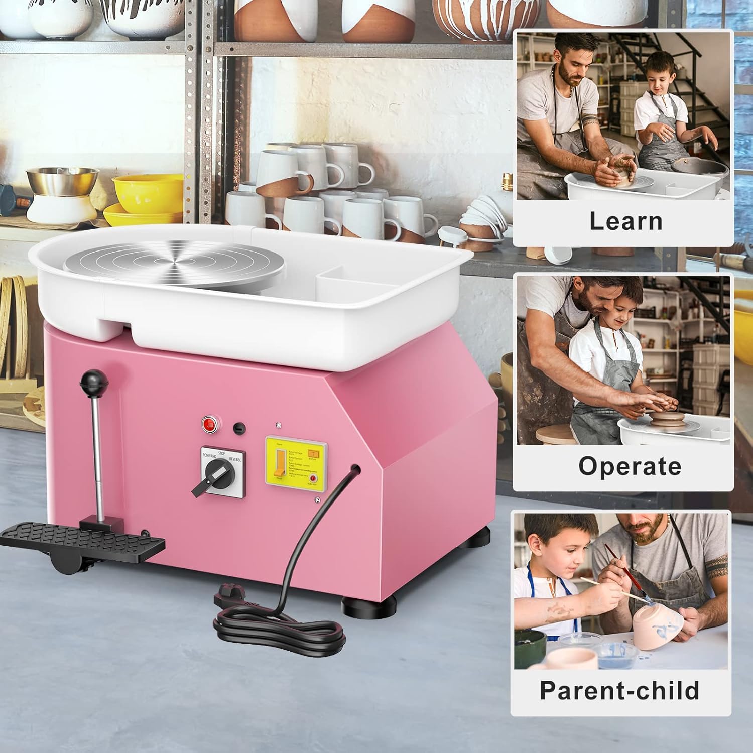 350W Electric Pottery Wheel with Foot Pedal - 25CM Ceramic Forming Machine for DIY Clay Art, Pottery Crafting & Ceramic Making - Perfect for Beginners & Artists (Pink) - Home Studio, Classroom & Art Workshop Essential