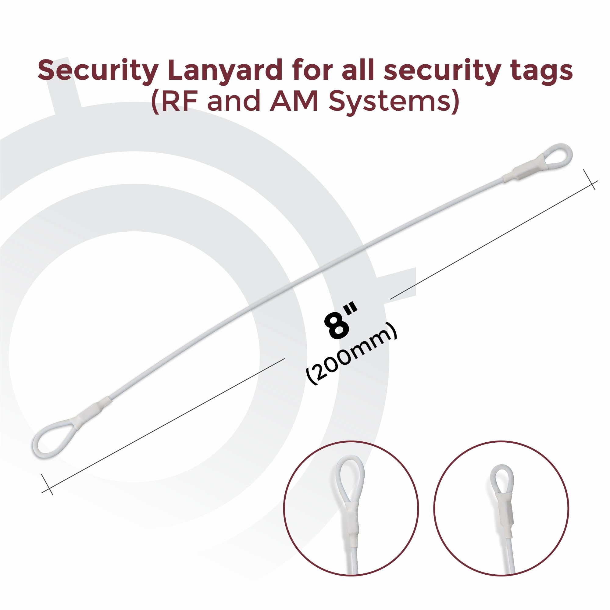 Bullseye Protection 500 Security Lanyard - 8 Inch White 2 Loop EAS Checkpoint Compatible for Retail Loss Prevention | Perfect for Store Employees, Security Personnel & Event Staff