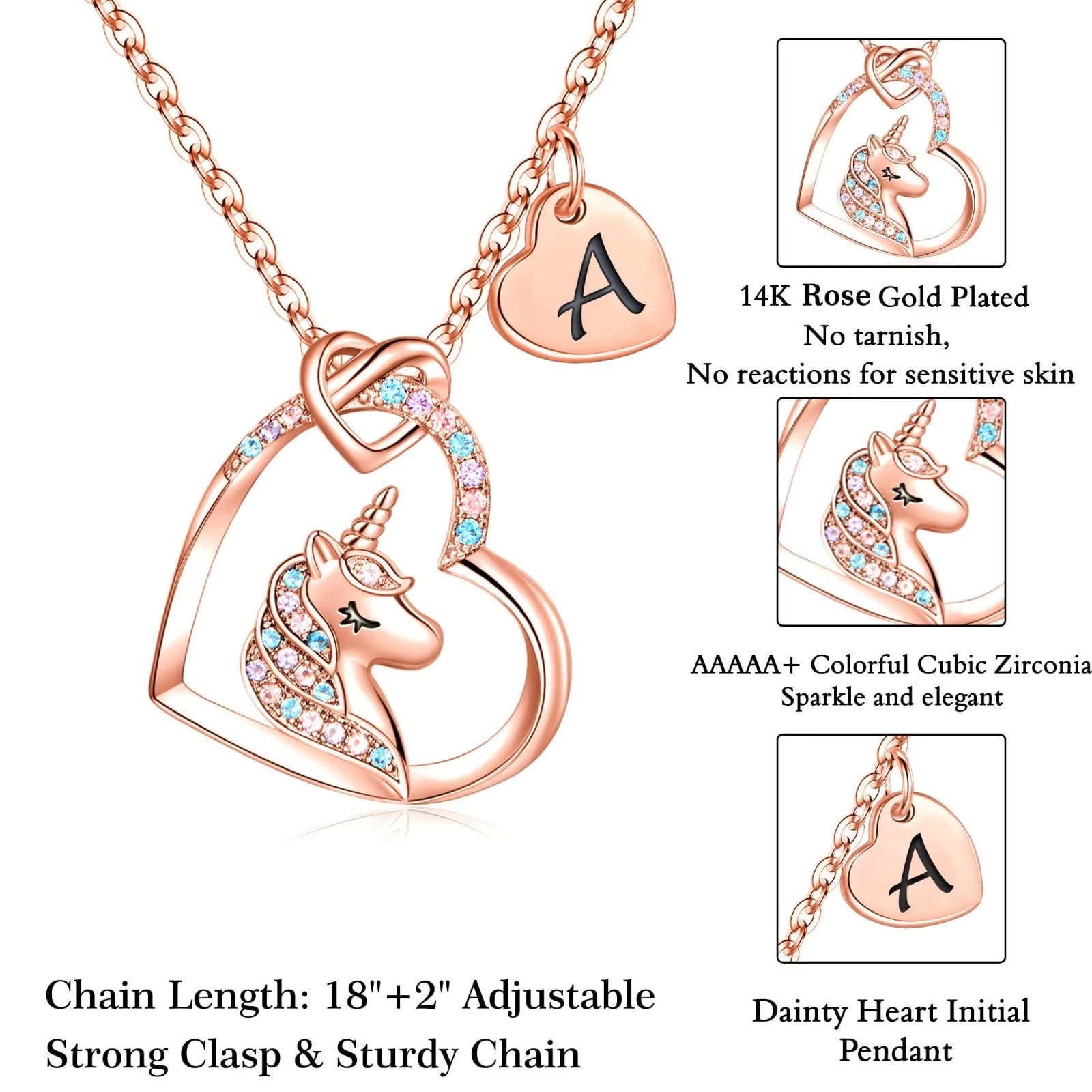 STORUP Unicorn Necklace for Girls - Personalized Heart Initial Jewelry, Birthday Gifts for Girls, Kids & Teens | Perfect for Birthday Parties, Christmas Presents & Special Occasions