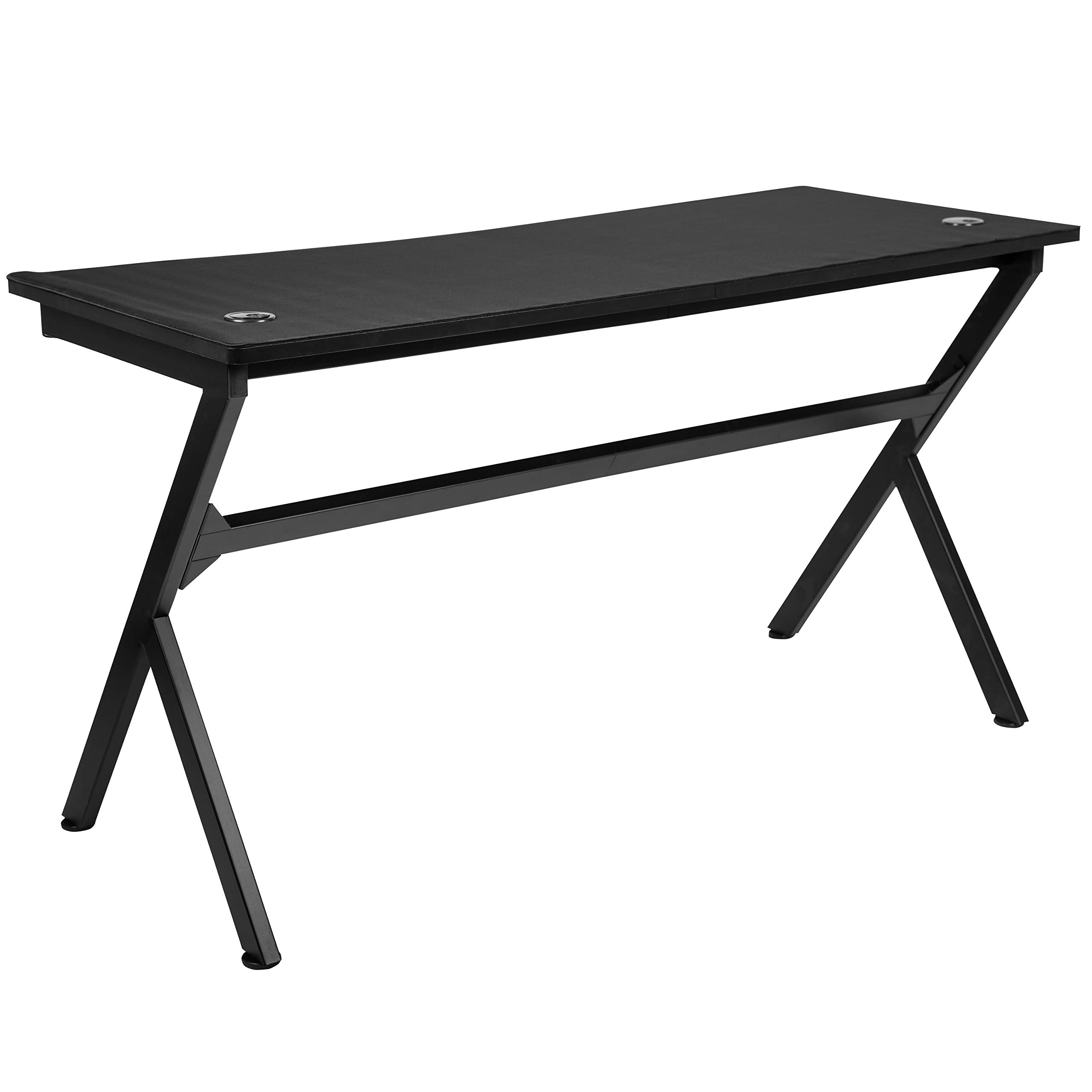 EMMA & OLIVER 55 Inch Black Gaming Computer Desk with Headphone Hook, Cable Management System & Mouse Pad - Perfect for Home Office, Gaming Setup and Workstation Organization