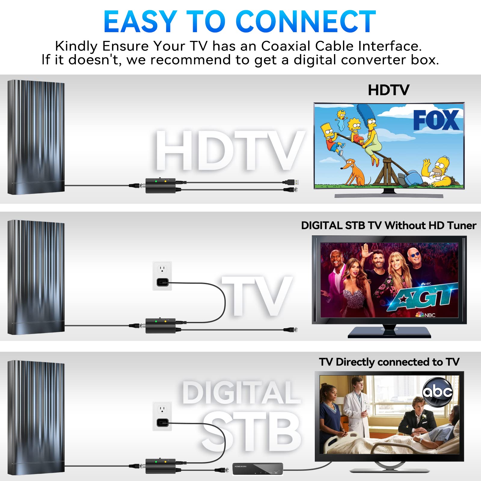 2024 Best Digital HD TV Antenna for Smart TV 4K - Outdoor Over-the-Air HDTV Antenna with Amplifier, Signal Booster & 52FT Coax Cable/AC Adapter - Perfect for Cord-Cutting, Home Theater & Local Channel Reception