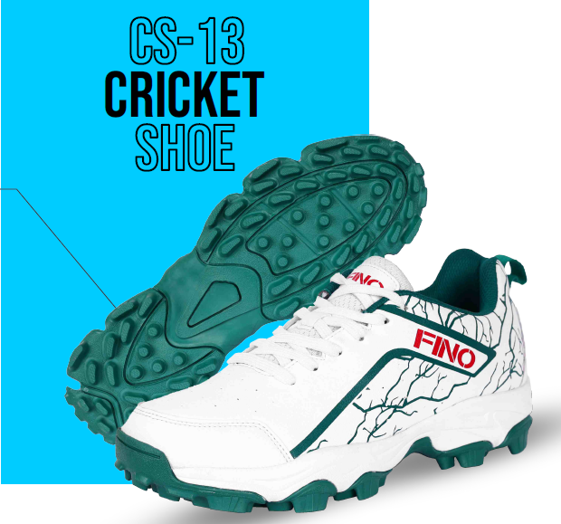 FINO C 13 Cricket Shoes for Men - White & Green Spiked Sports Footwear - Perfect for Cricket Matches & Training Sessions
