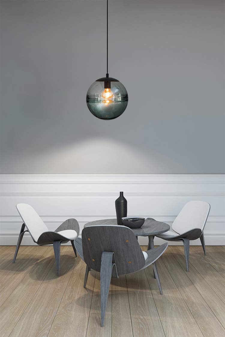 Nordic Style Blue Circular Pendant Light - 15 ft Black Plug-in Cord with Dimmer Switch, E26 Lampholder (Bulb Not Included) - Perfect for Bedroom, Loft, Lounge & Modern Home Decor