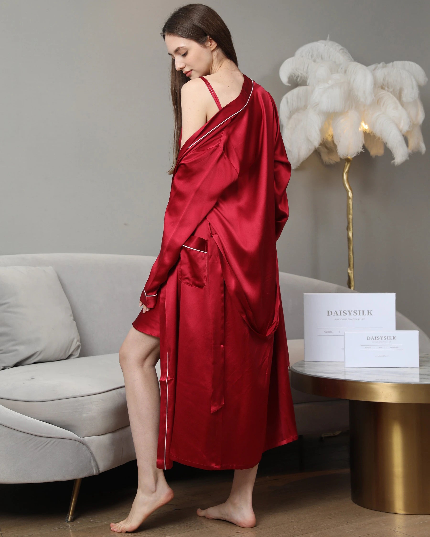 Luxury Washable Pure Color Silk Robe for Women - Soft & Comfortable Sleepwear, Loungewear & Spa Robe - Perfect for Relaxing at Home, Bridal Gifts & Hotel Bathrobes