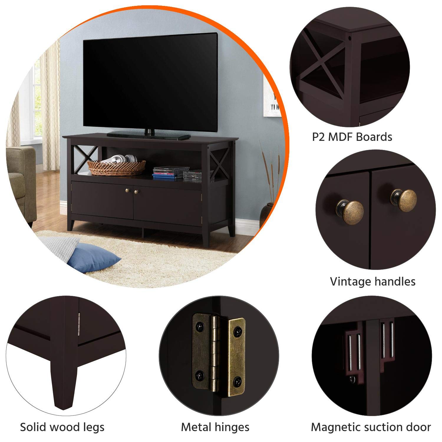 Topeakmart 41.7 Inch Espresso Wooden Entryway Console Table with 2 Storage Doors & Open Shelf - Hallway Table, Living Room TV Stand, Entryway Organizer for Home Decor
