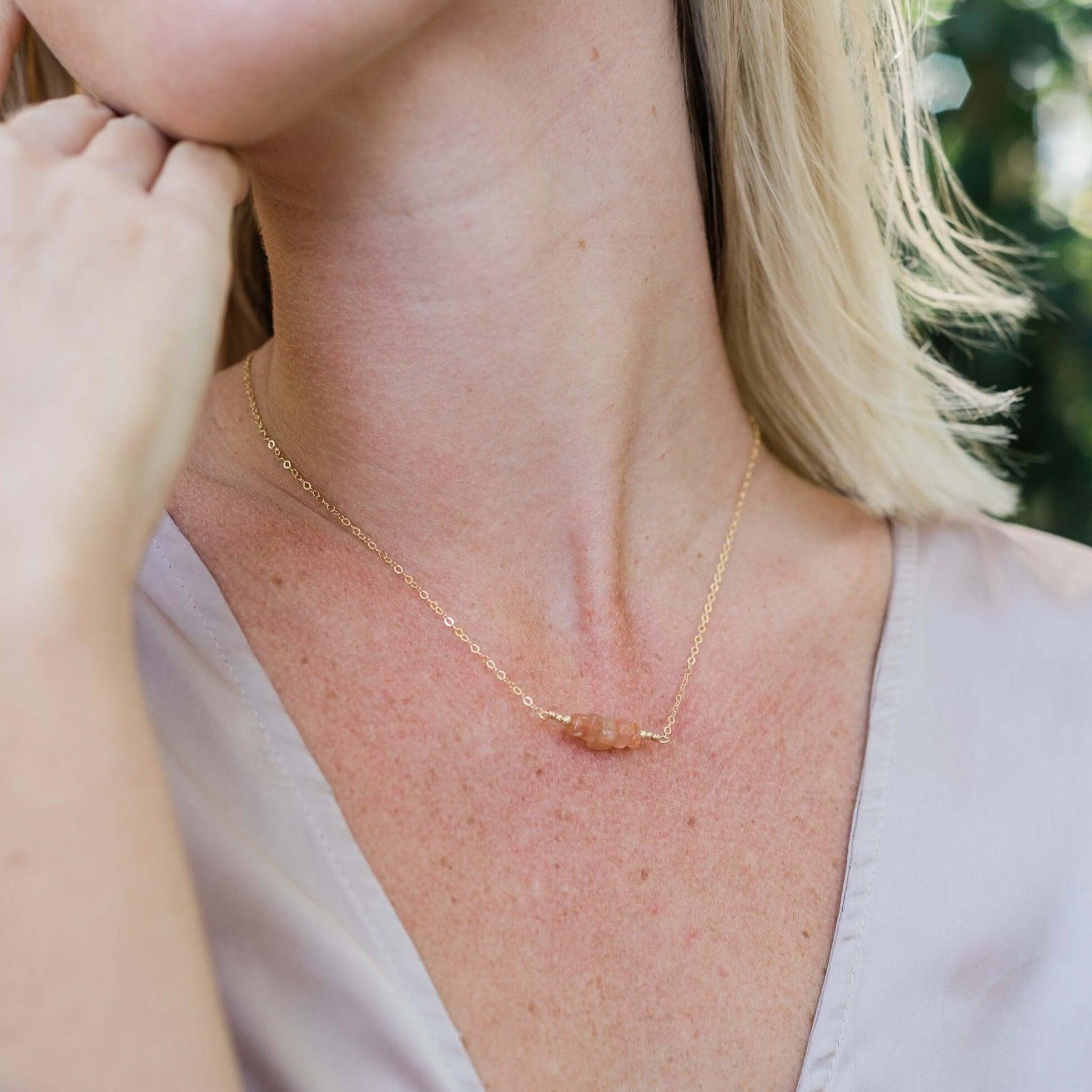 Sunstone Chip Bead Bar Necklace - Natural Gemstone Jewelry for Women, Healing Crystal Pendant with Adjustable Chain - Perfect for Meditation, Yoga & Spiritual Gifts