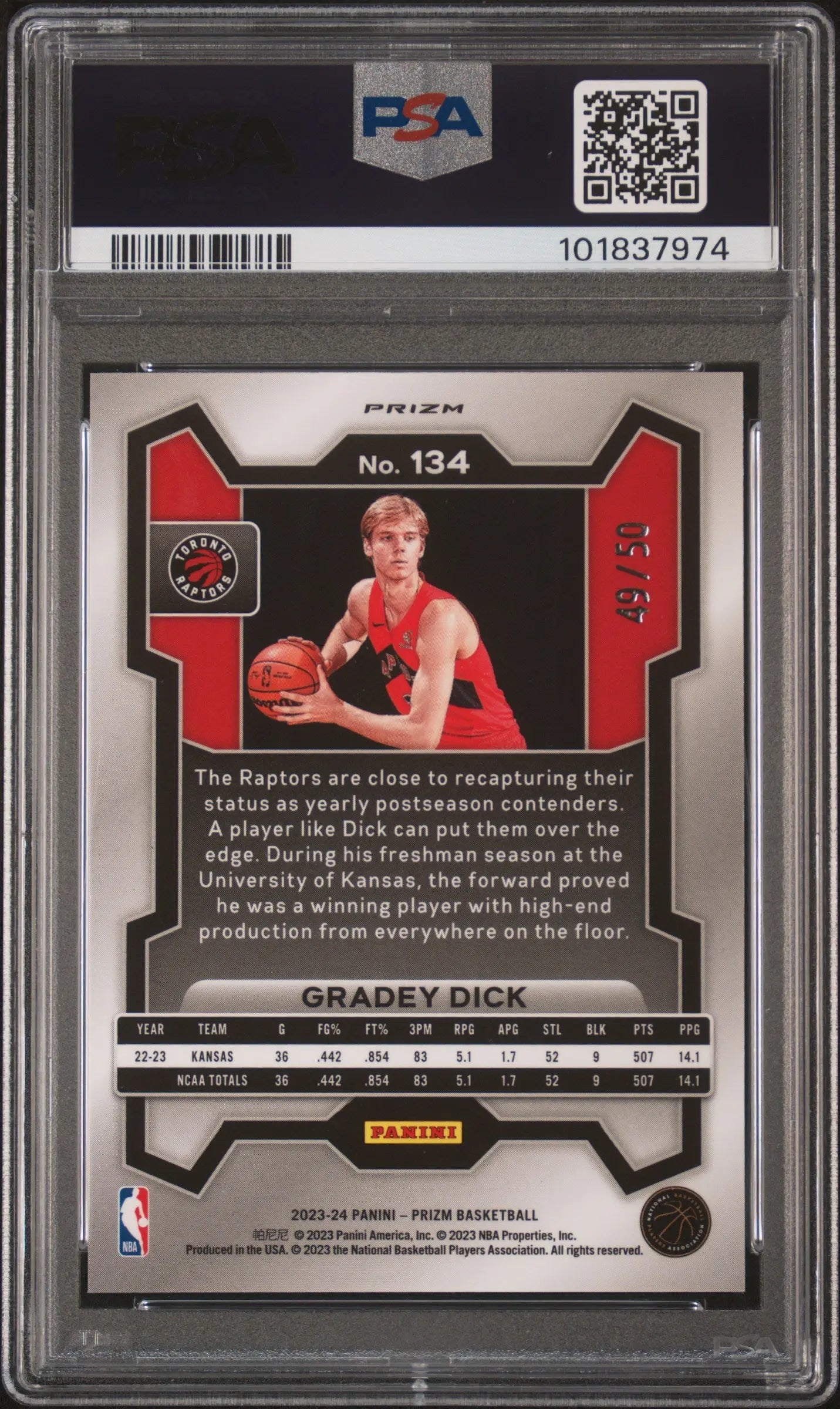 2023 Panini Prizm Basketball Gradey Dick Rookie Card Pink Fast Break PSA 10 Gem Mint - Limited Edition 50 - Perfect for NBA Collectors & Sports Memorabilia Enthusiasts