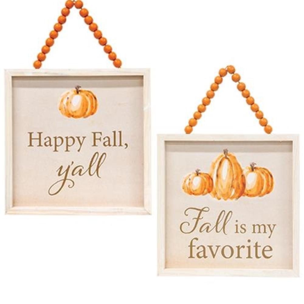 Happy Fall Y'all Beaded Sign - 2 Assorted Styles - Rustic Farmhouse Fall Decor for Front Door, Porch, or Thanksgiving Home Decoration