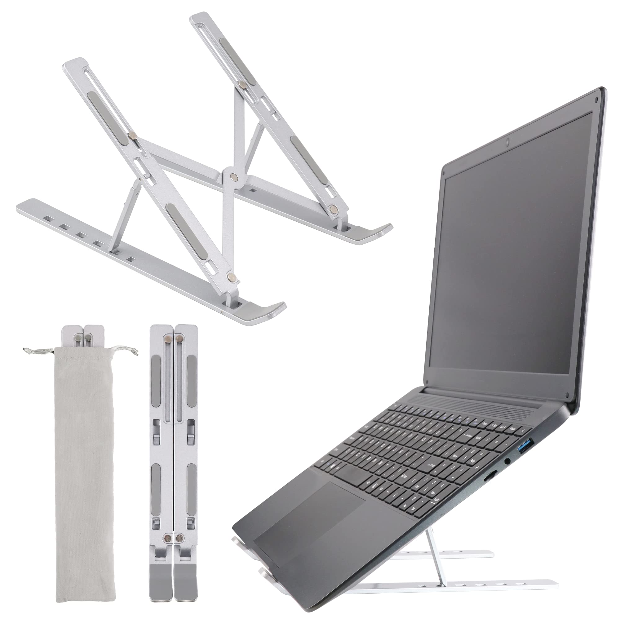 Adjustable Foldable Laptop Stand for 10-15.6 Inch Laptops - Ergonomic Silver Riser Holder for Home, Office, and Travel Use