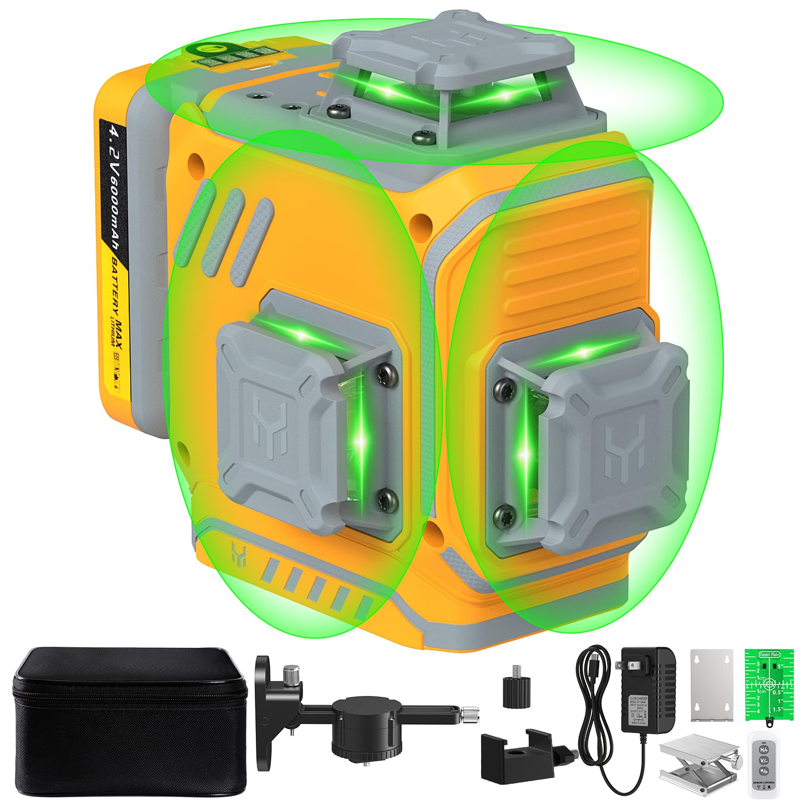 Jkaoclever Self-Leveling Laser Level - 3x360° 12 Lines Green Beam Cross Line Laser Tool with Remote & Handwave Control (150ft Range) - Perfect for Construction, Renovation, and DIY Home Improvement Projects