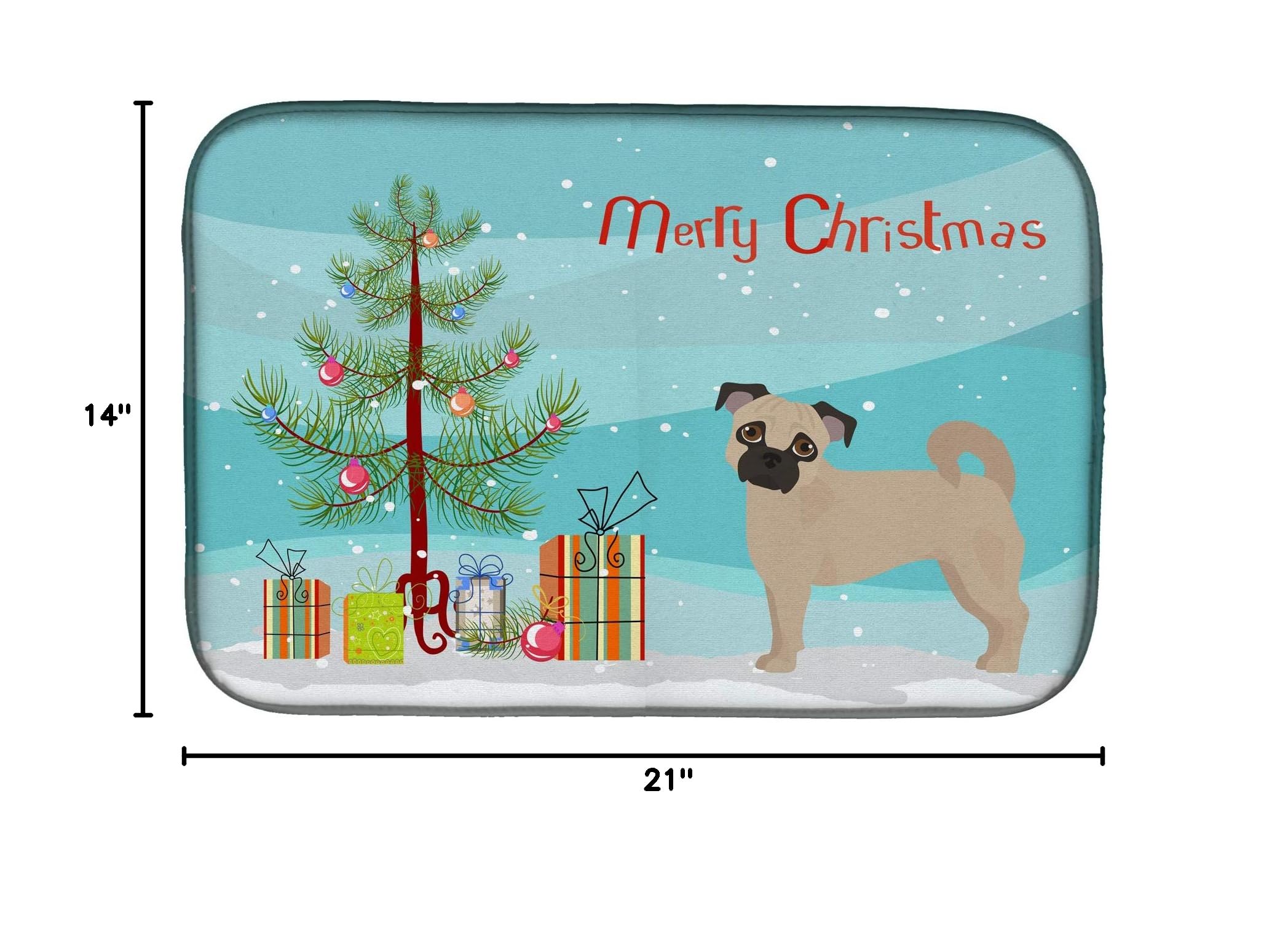 Fawn Chug Christmas Tree Dish Drying Mat - Absorbent Kitchen Counter Pad (14x21