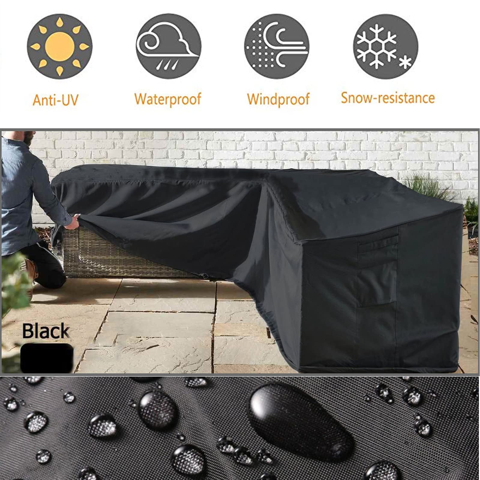 Waterproof Outdoor Furniture Covers for Patio Sectional Couch - V-Shaped Black Protector (85x34x30H Inches) - Perfect for Backyard, Garden & Poolside Furniture Protection