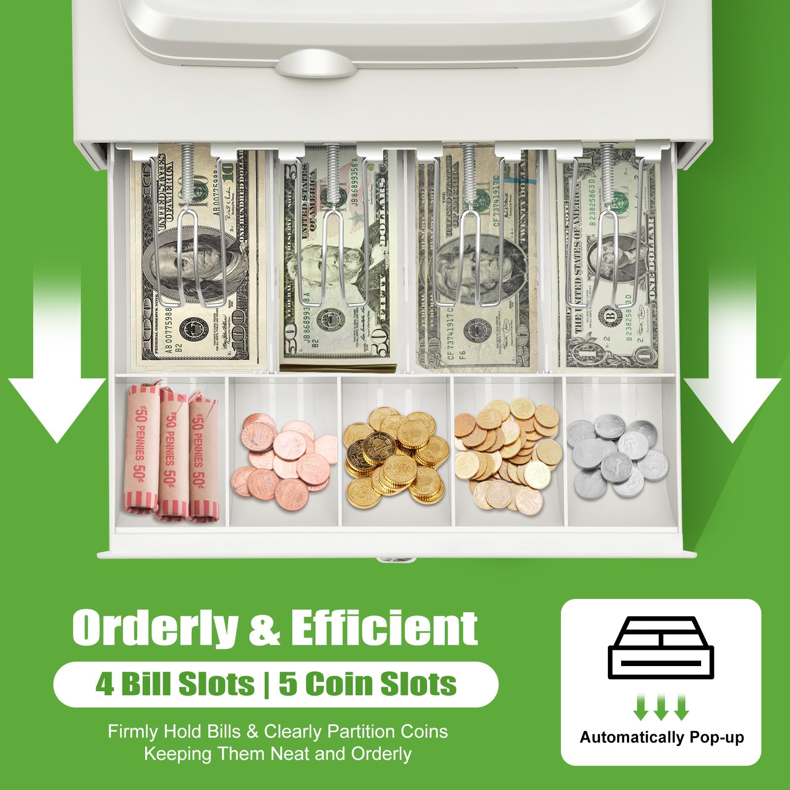 48-Key Electronic Cash Register with Thermal Printer, POS System with 4-Compartment Cash Drawer & Money Clips - LED Display for Retail Stores, Restaurants & Small Businesses - Perfect for Quick Checkout & Inventory Management