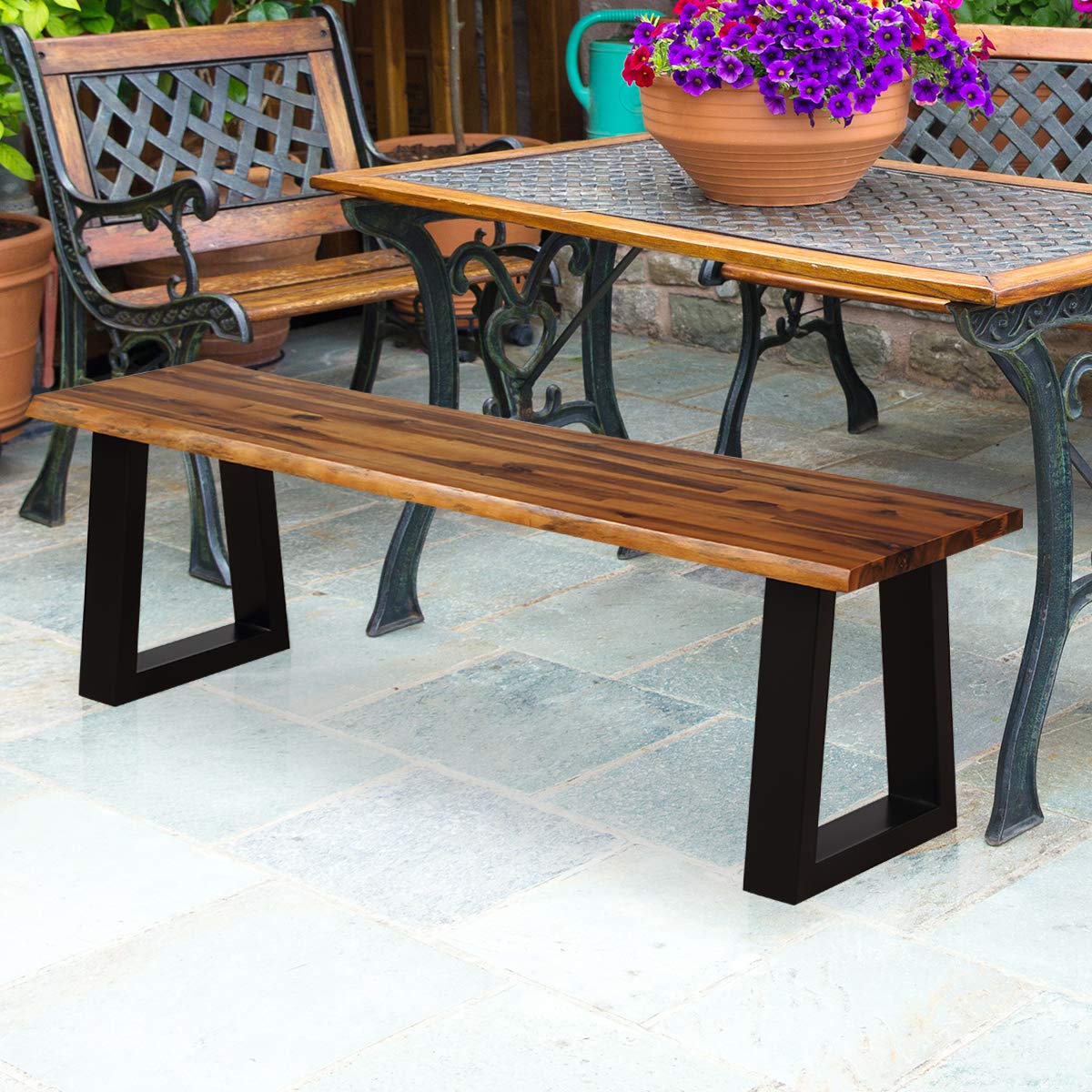 Giantex Set of 2 Wooden Dining Benches - Rustic Indoor & Outdoor Seating Chairs for Kitchen, Patio, Garden, and Restaurant Use