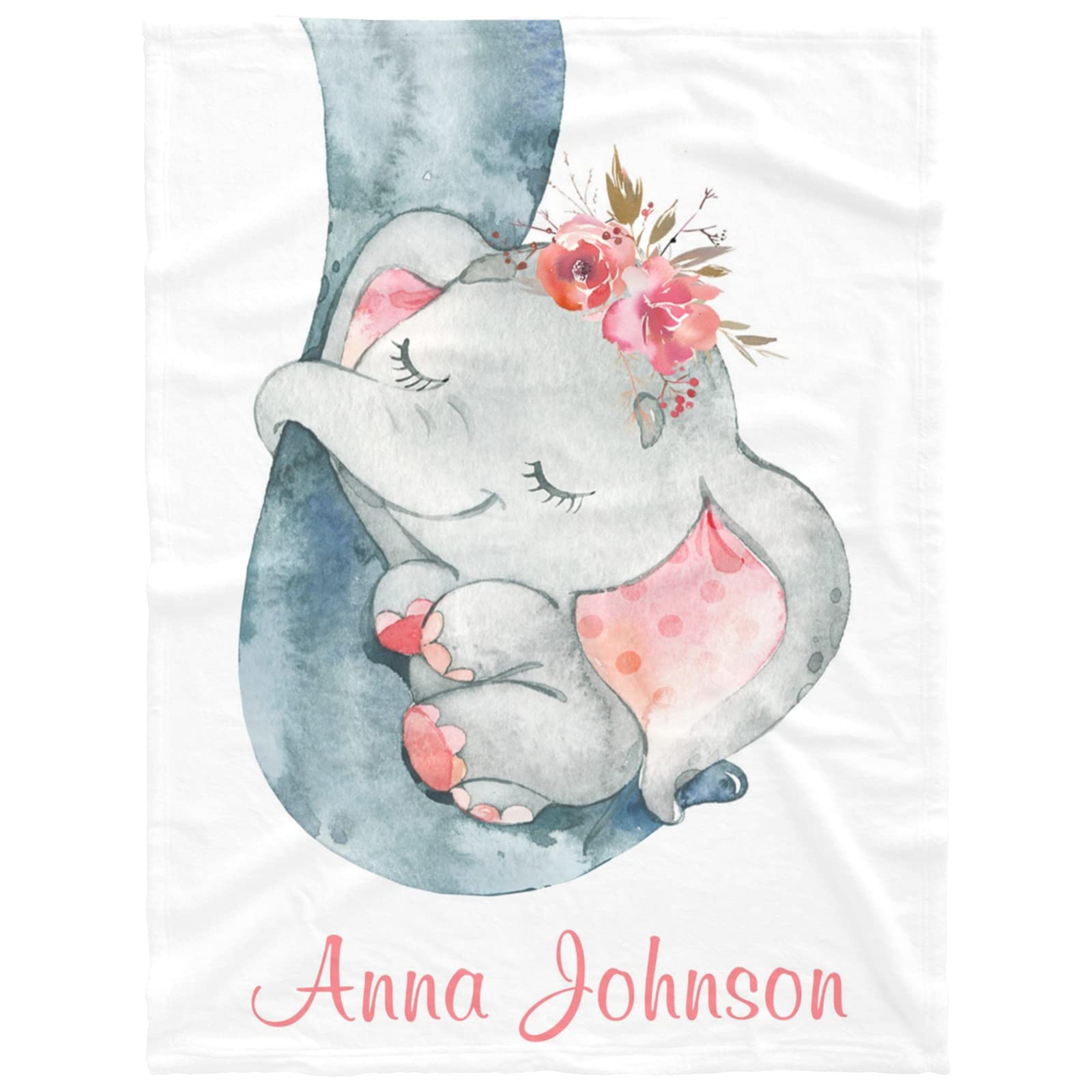 Personalized Pink Elephant Baby Receiving Blanket for Girls - Custom Name Baby Shower Gift for Newborn Girls - 40x60 Inch Soft Blanket - Perfect for Christmas, Birthday & Nursery Decor