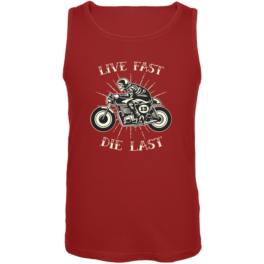 Motorcycle Live Fast Die Last Red Adult Tank Top - Biker Graphic Tee for Men & Women - Perfect for Riding, Parties & Casual Wear